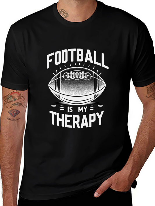 Football is My Therapy Black Graphic T-Shirt