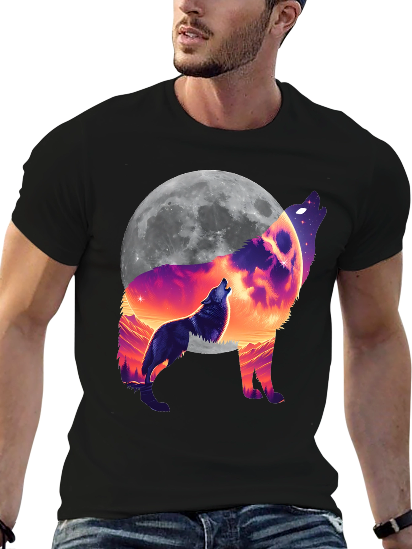 Wolf Moon Graphic T-Shirt - Black Tee