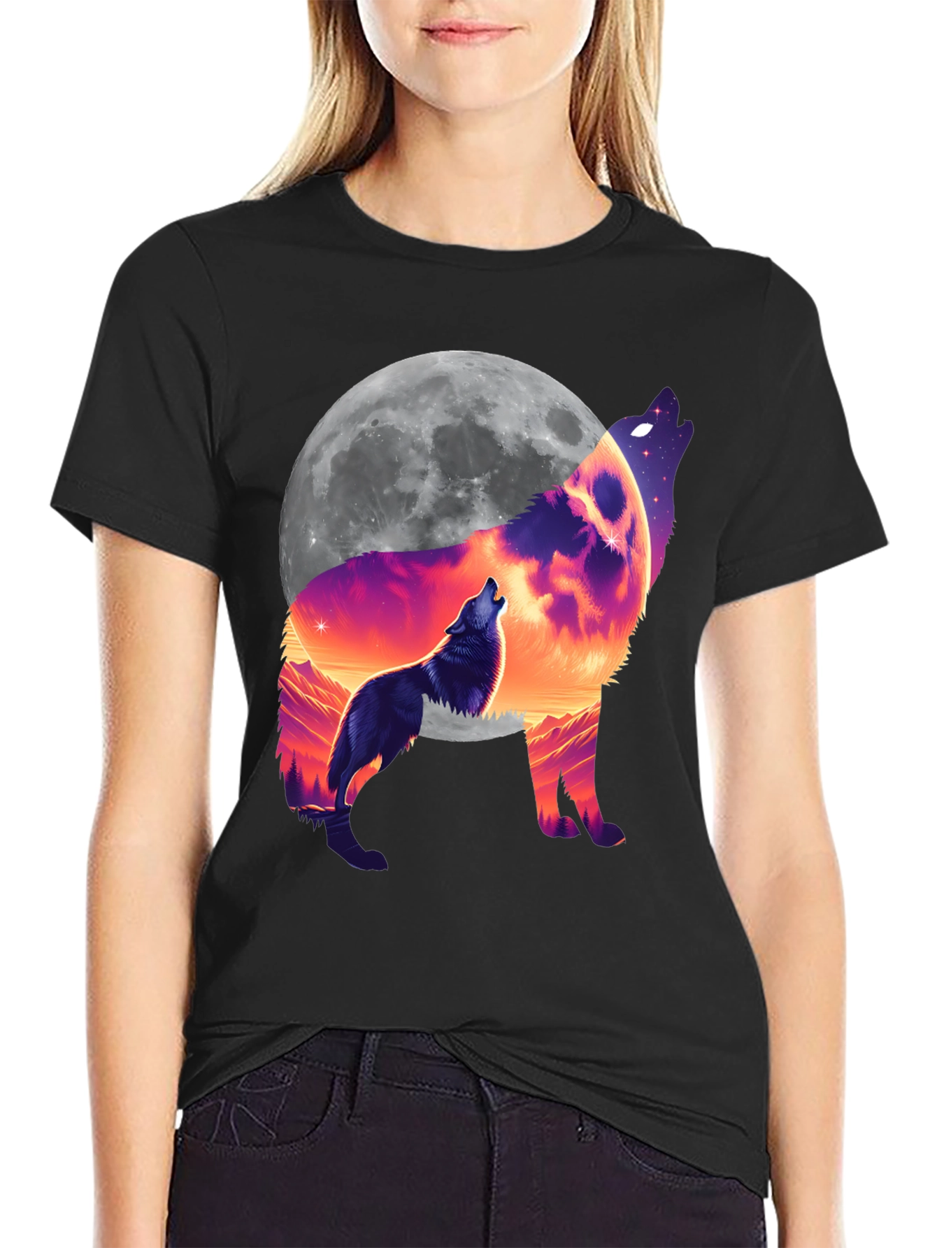 Wolf Moon Graphic T-Shirt - Black Tee