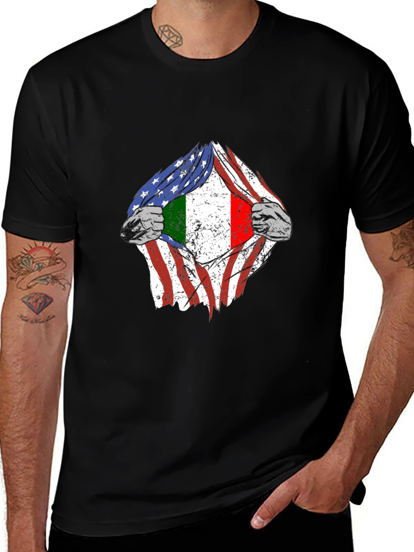 USA Italy Flag Torn T-Shirt