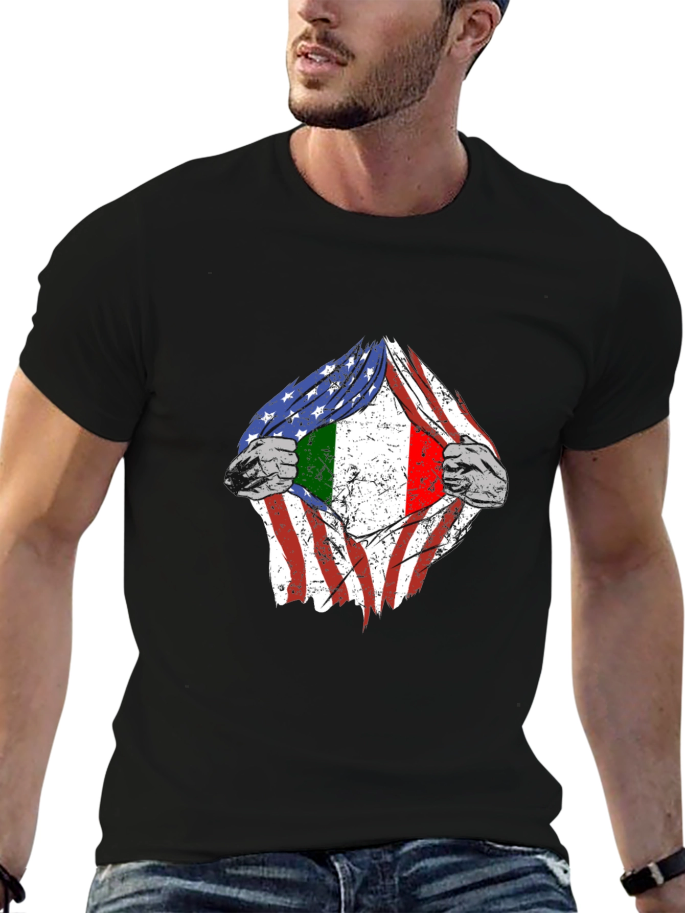 USA Italy Flag Torn T-Shirt