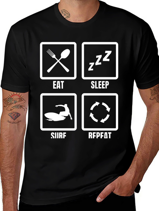 Eat Sleep Surf Repeat T-Shirt - Black Graphic Tee