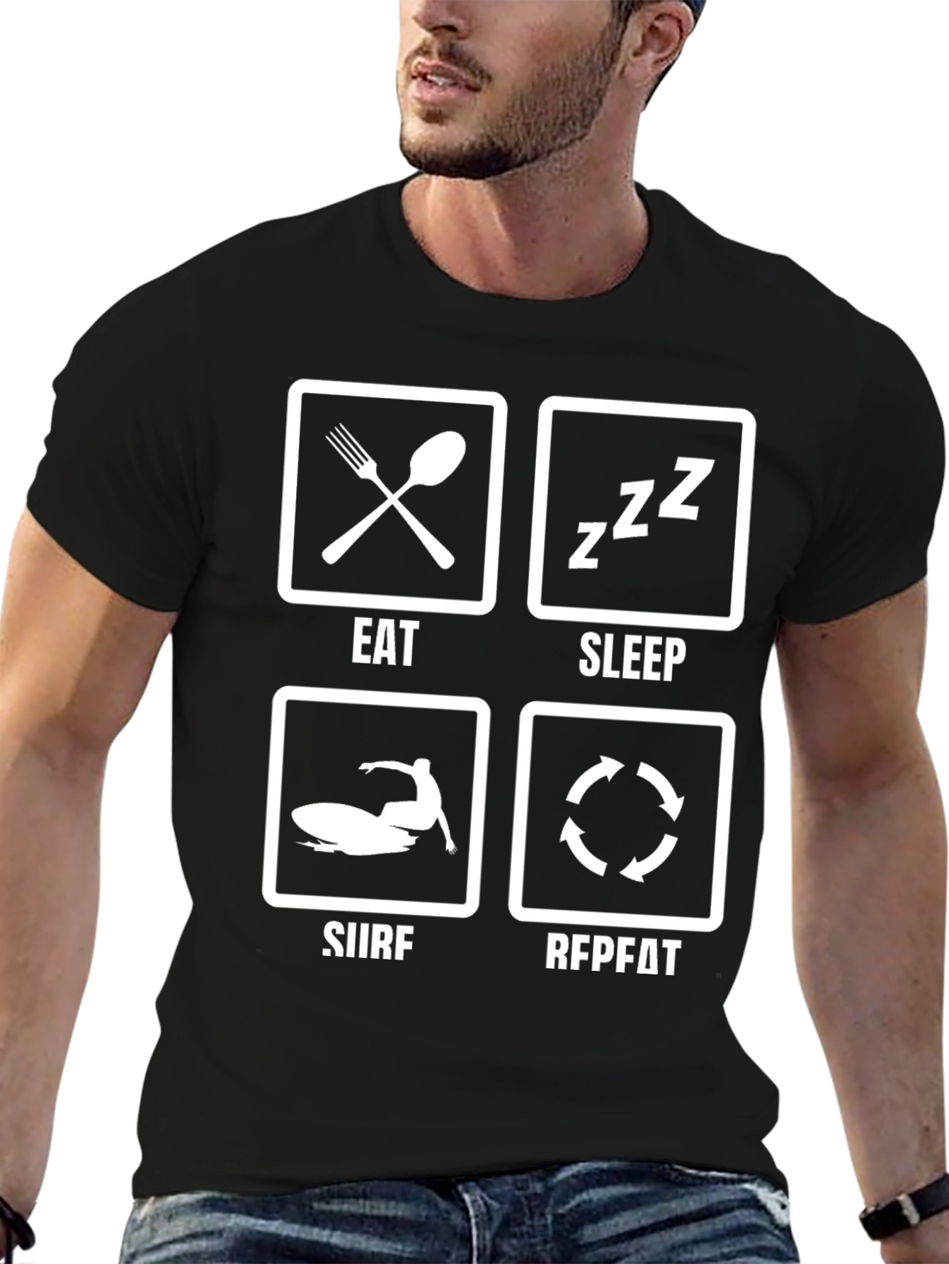 Eat Sleep Surf Repeat T-Shirt - Black Graphic Tee