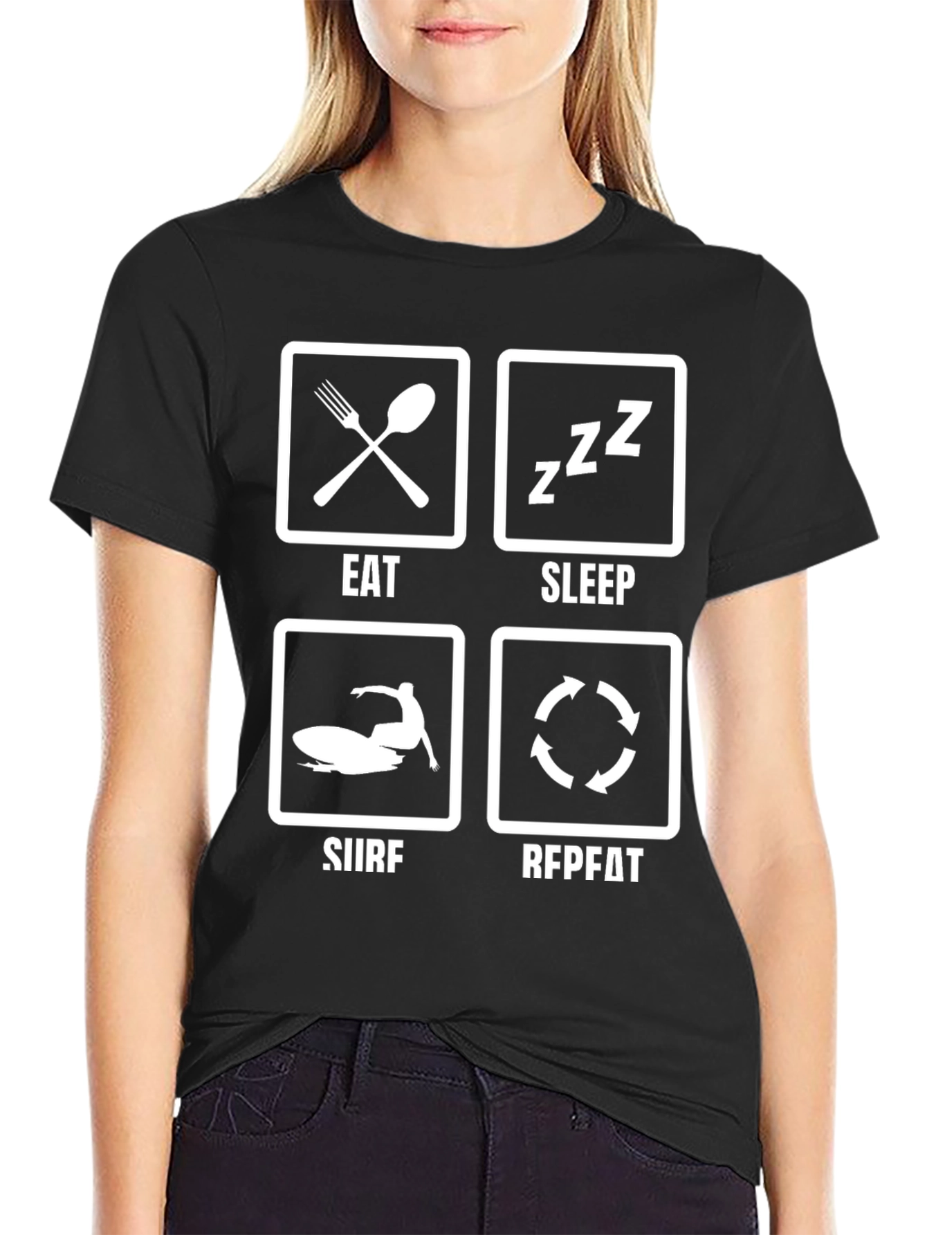 Eat Sleep Surf Repeat T-Shirt - Black Graphic Tee