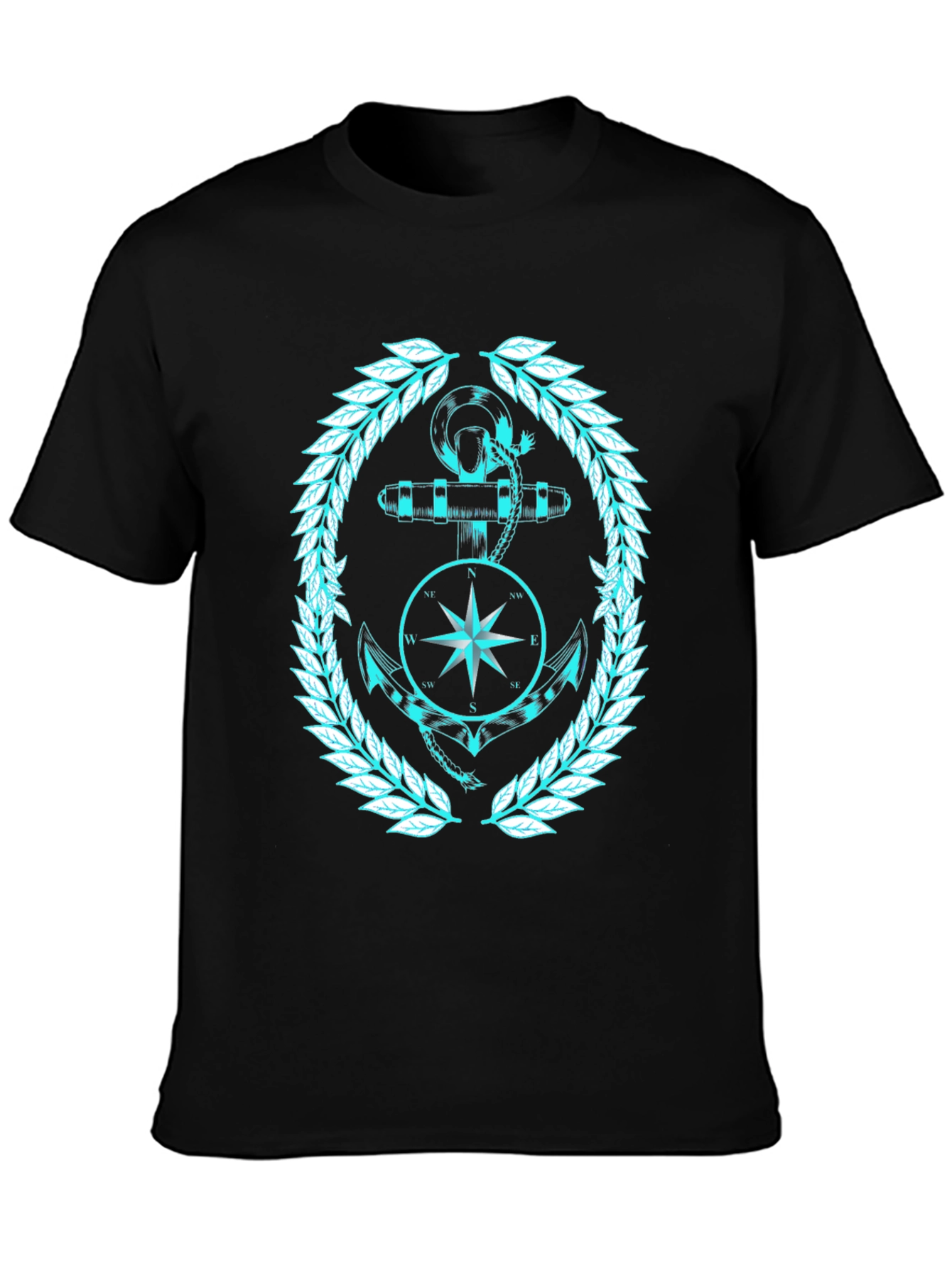 Nautical Anchor & Compass Graphic Black T-Shirt