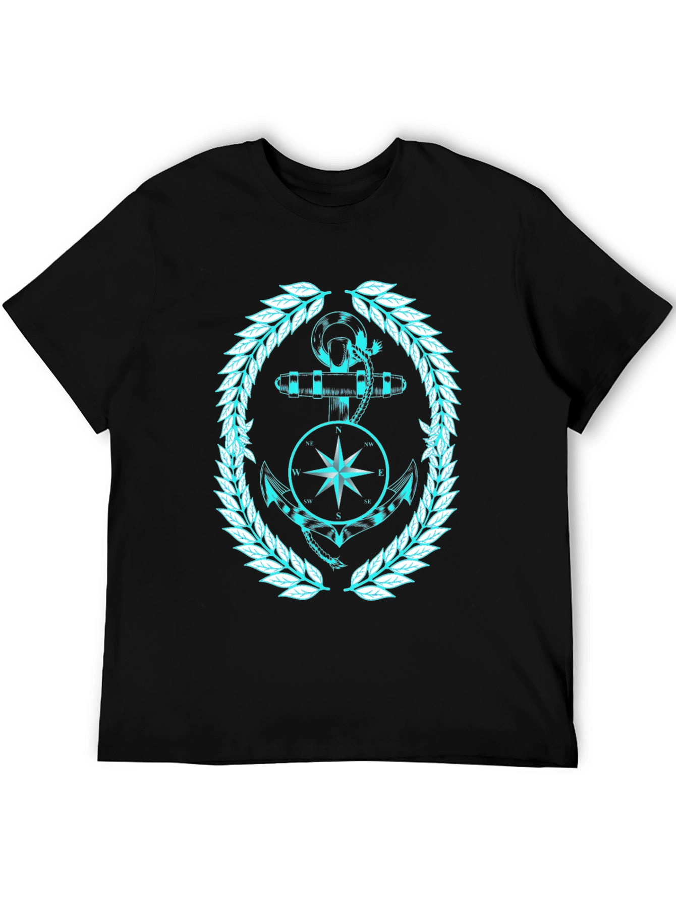 Nautical Anchor & Compass Graphic Black T-Shirt