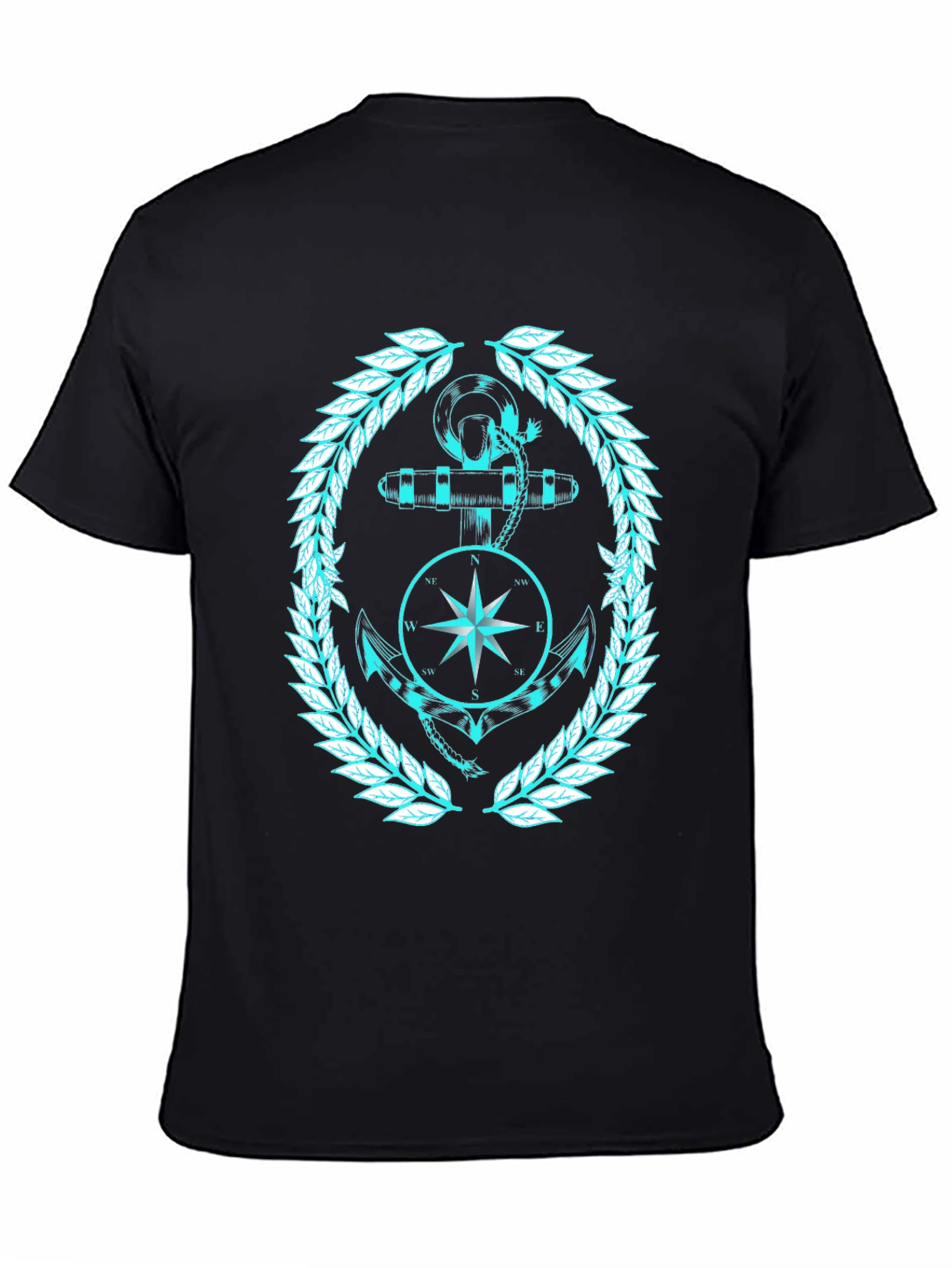 Nautical Anchor & Compass Graphic Black T-Shirt