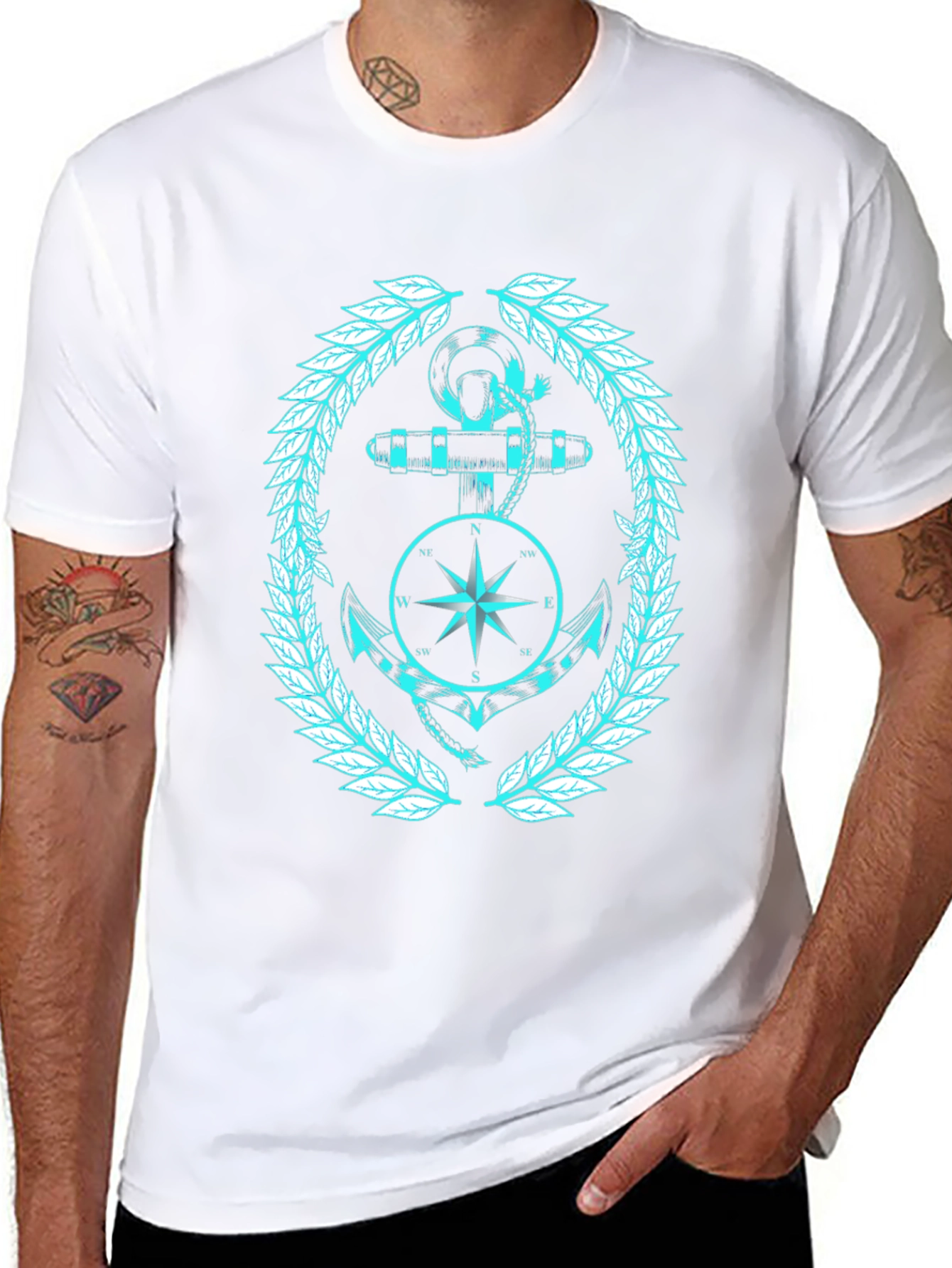 Nautical Anchor & Compass Graphic Black T-Shirt
