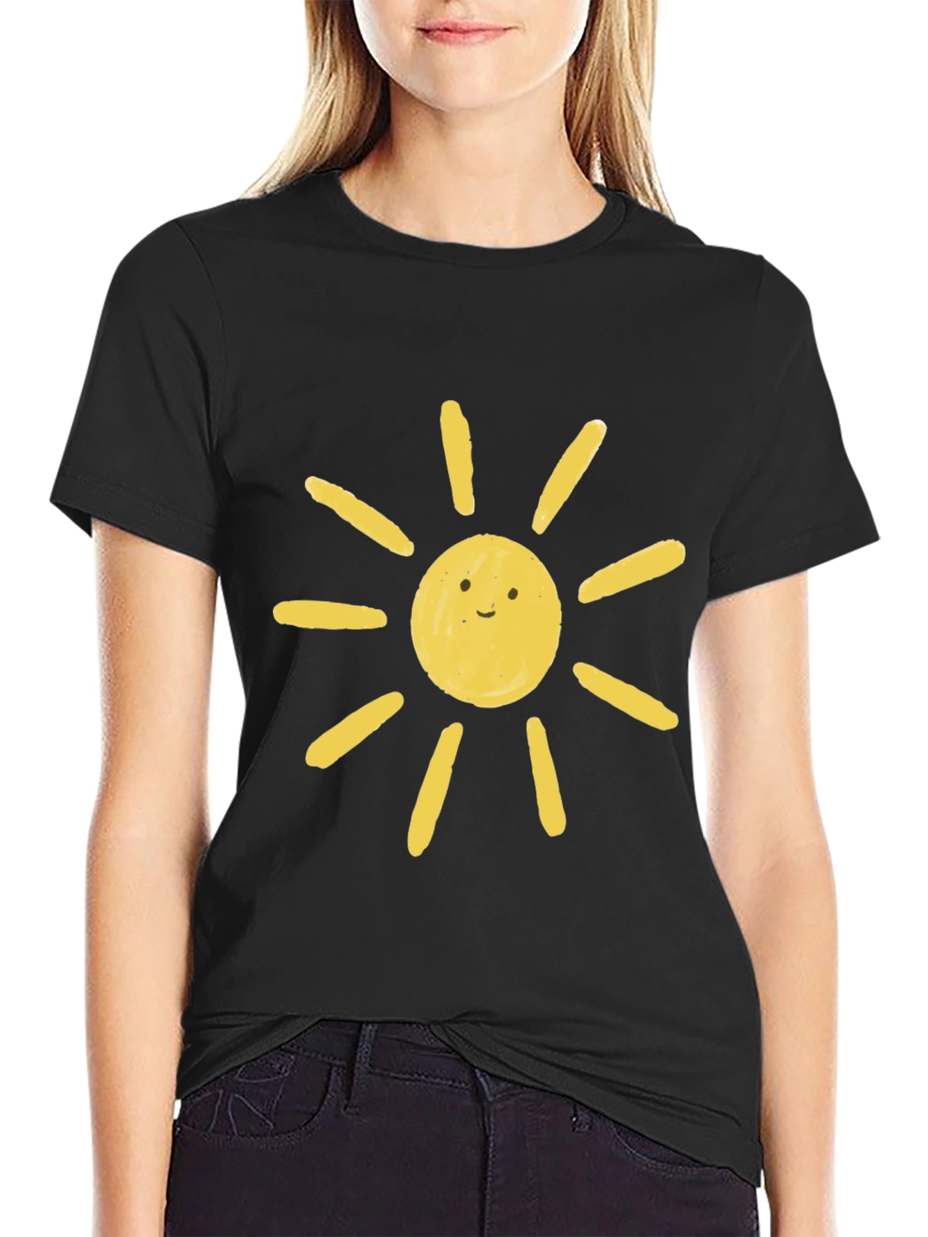 Cute Sun Graphic Black T-Shirt