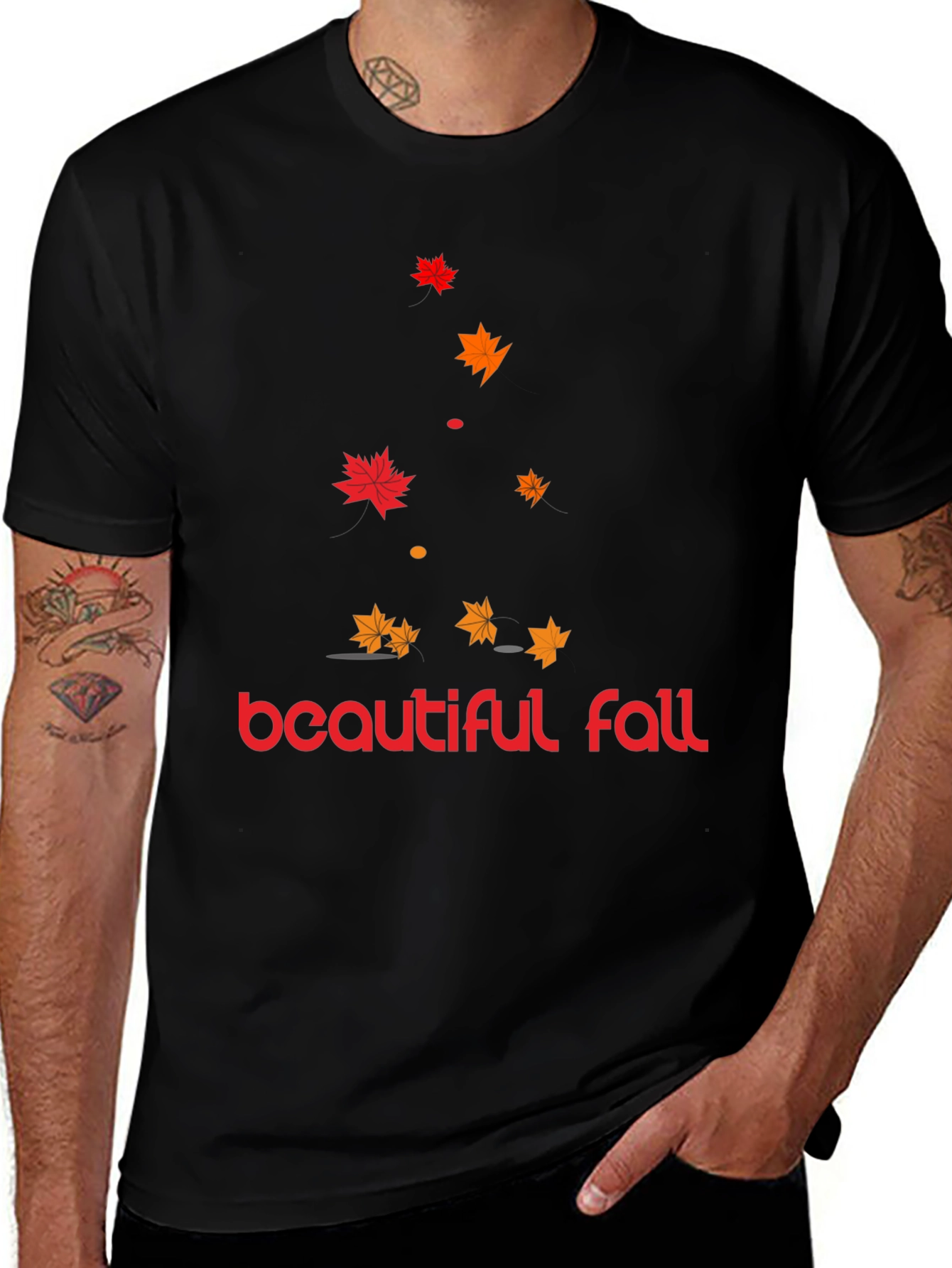 Beautiful Fall Leaves Graphic Tee - Mens Black T-Shirt