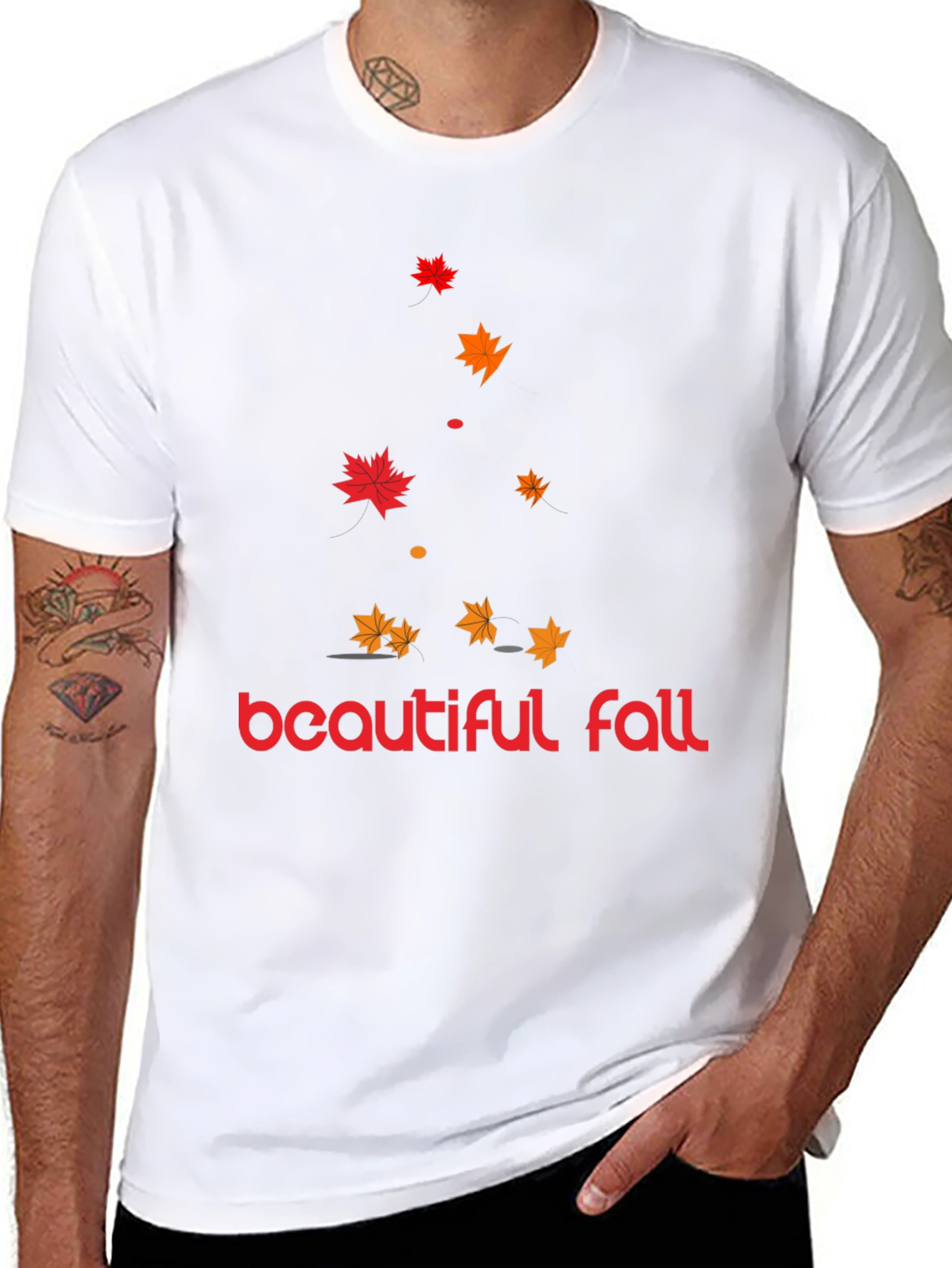 Beautiful Fall Leaves Graphic Tee - Mens Black T-Shirt