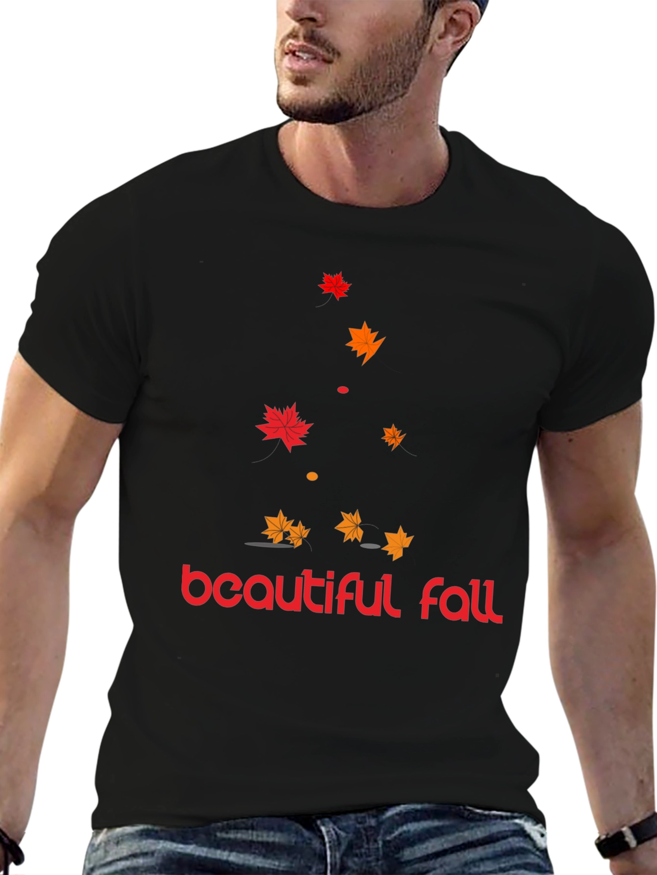 Beautiful Fall Leaves Graphic Tee - Mens Black T-Shirt