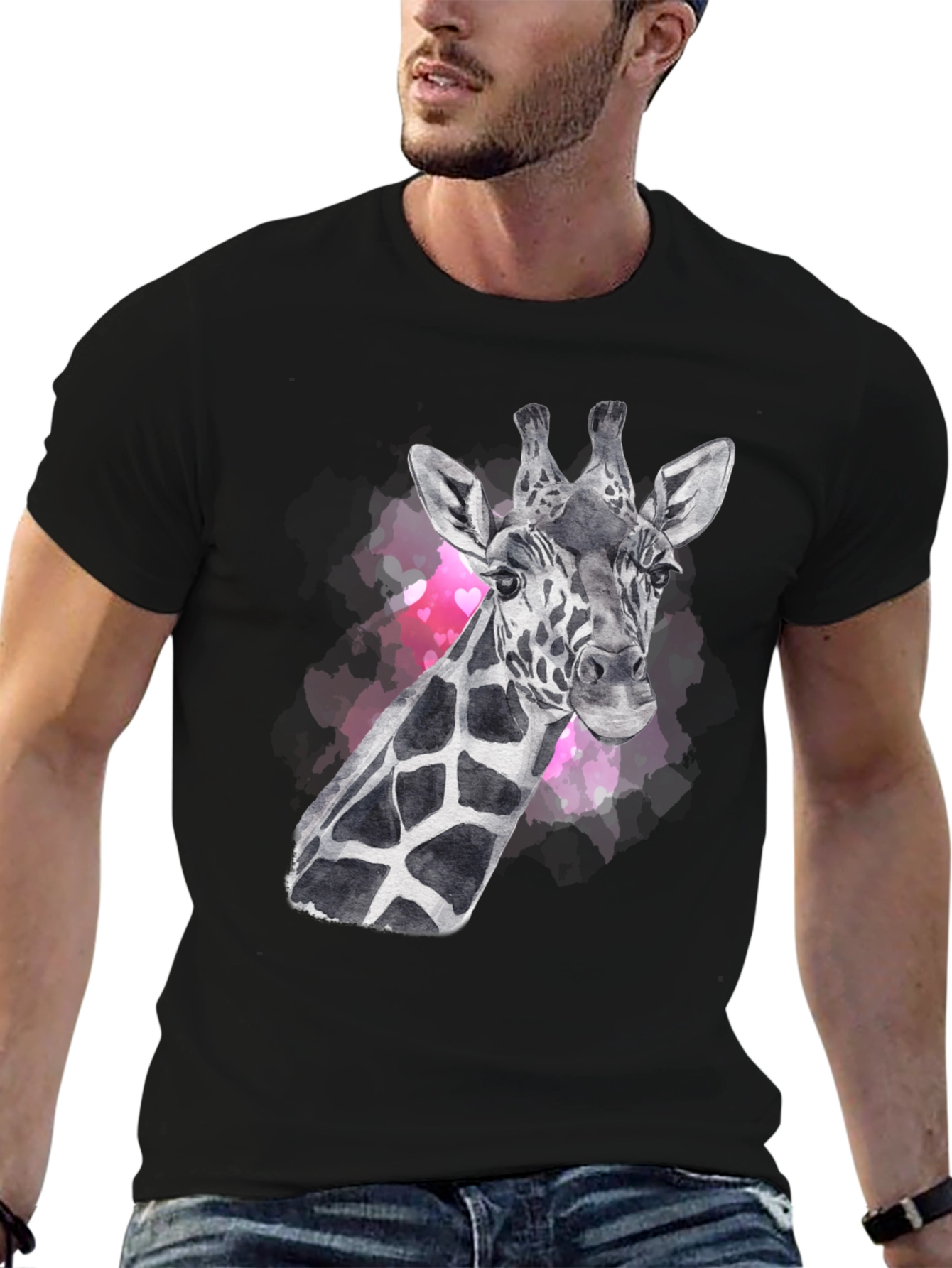 Giraffe Portrait Graphic Tee - Black