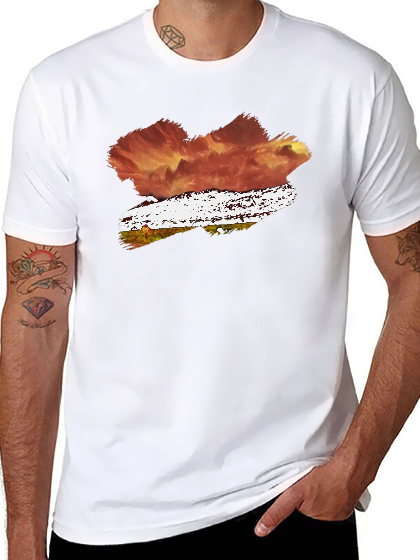 Abstract Brushstroke Graphic Tee - Black