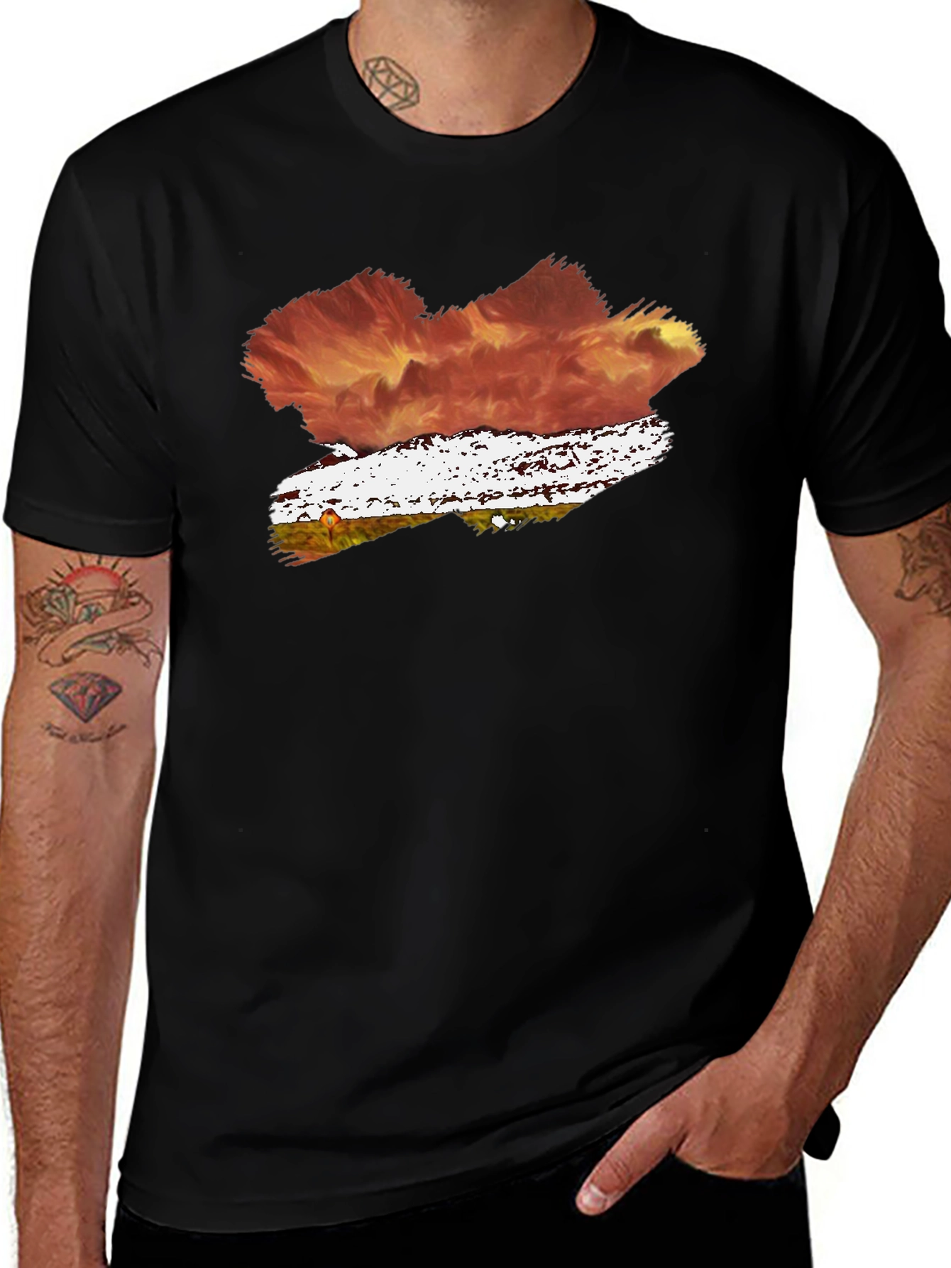Abstract Brushstroke Graphic Tee - Black