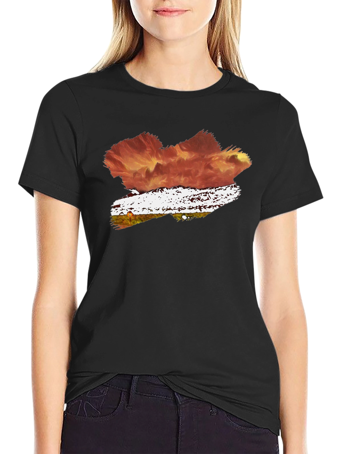 Abstract Brushstroke Graphic Tee - Black