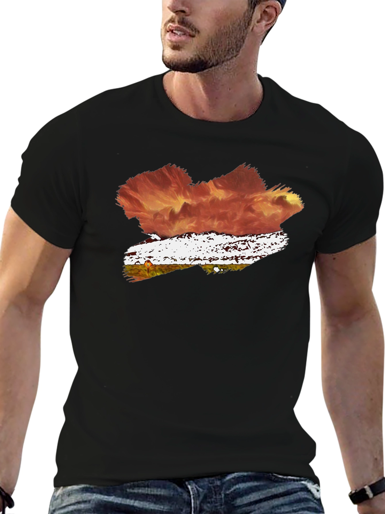 Abstract Brushstroke Graphic Tee - Black