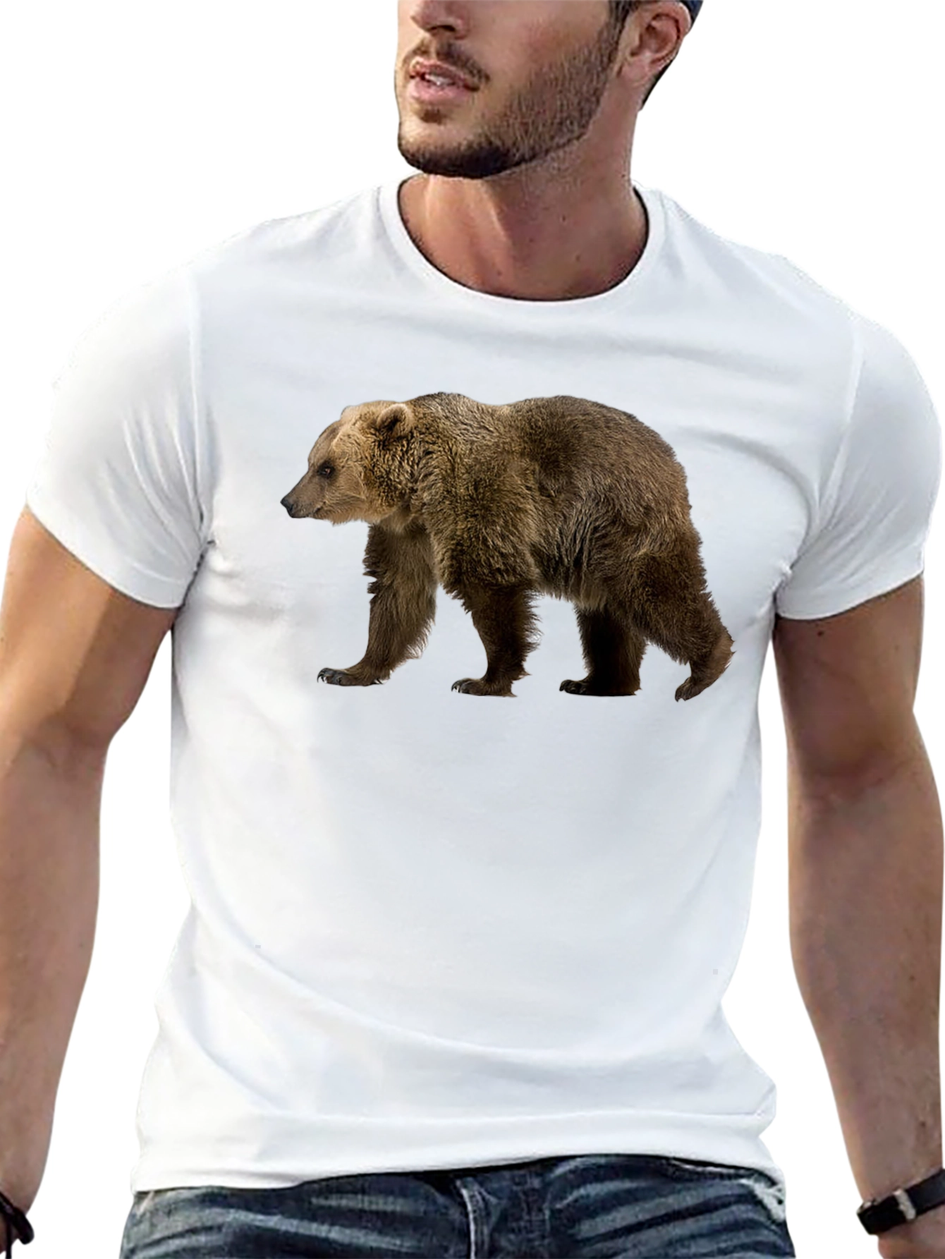 Bear Graphic Print Black T-Shirt