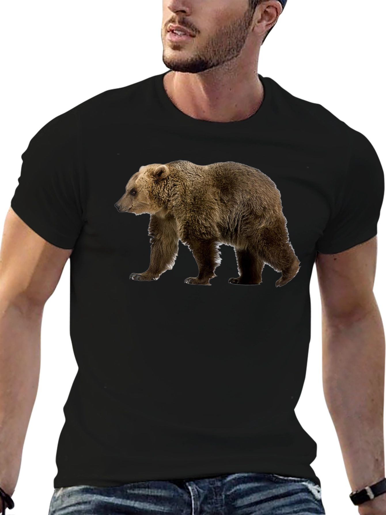Bear Graphic Print Black T-Shirt
