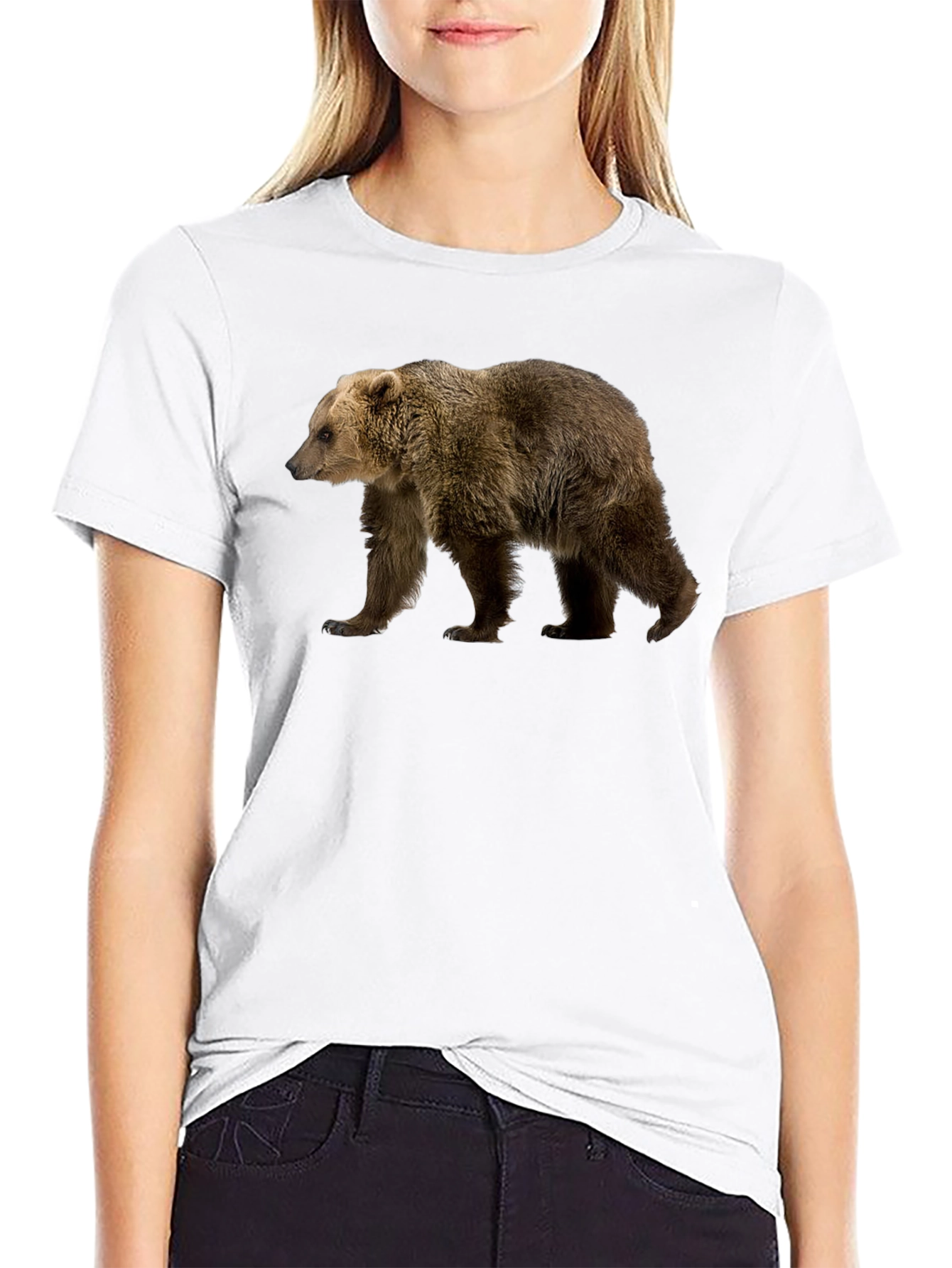 Bear Graphic Print Black T-Shirt