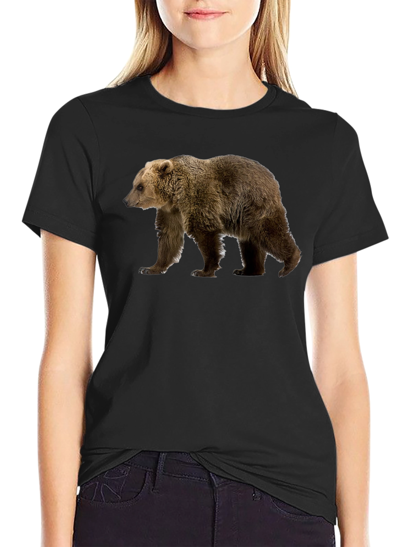 Bear Graphic Print Black T-Shirt