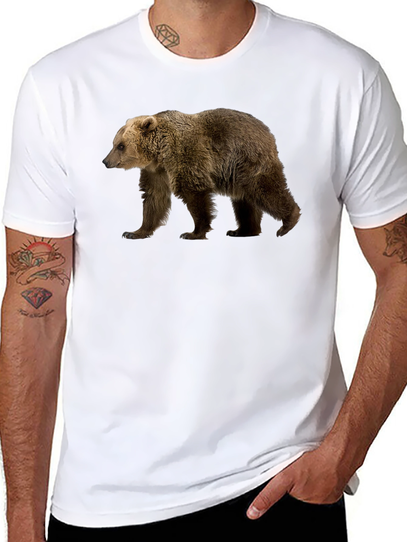 Bear Graphic Print Black T-Shirt