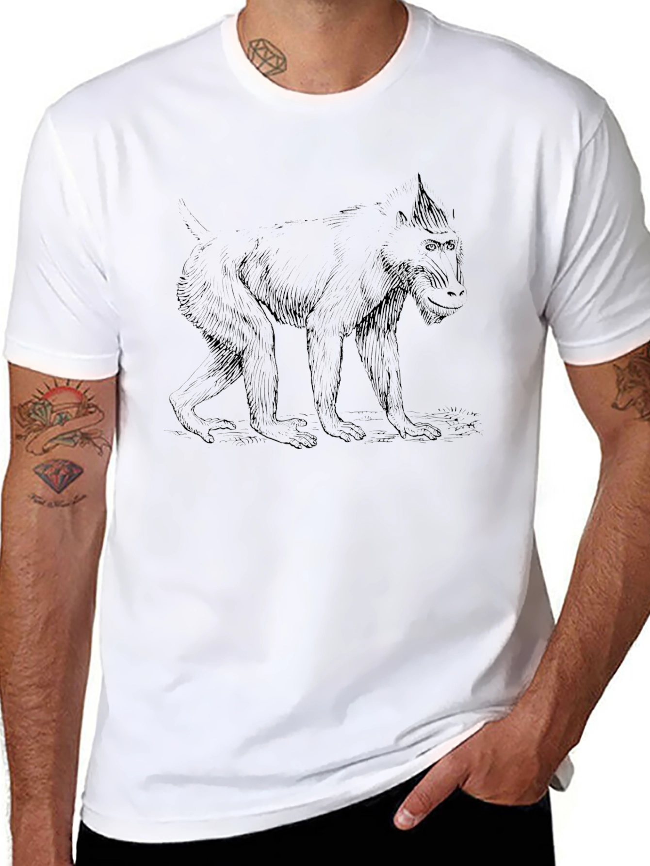 Monkey Graphic Tee - Mens Black Crew Neck T-Shirt