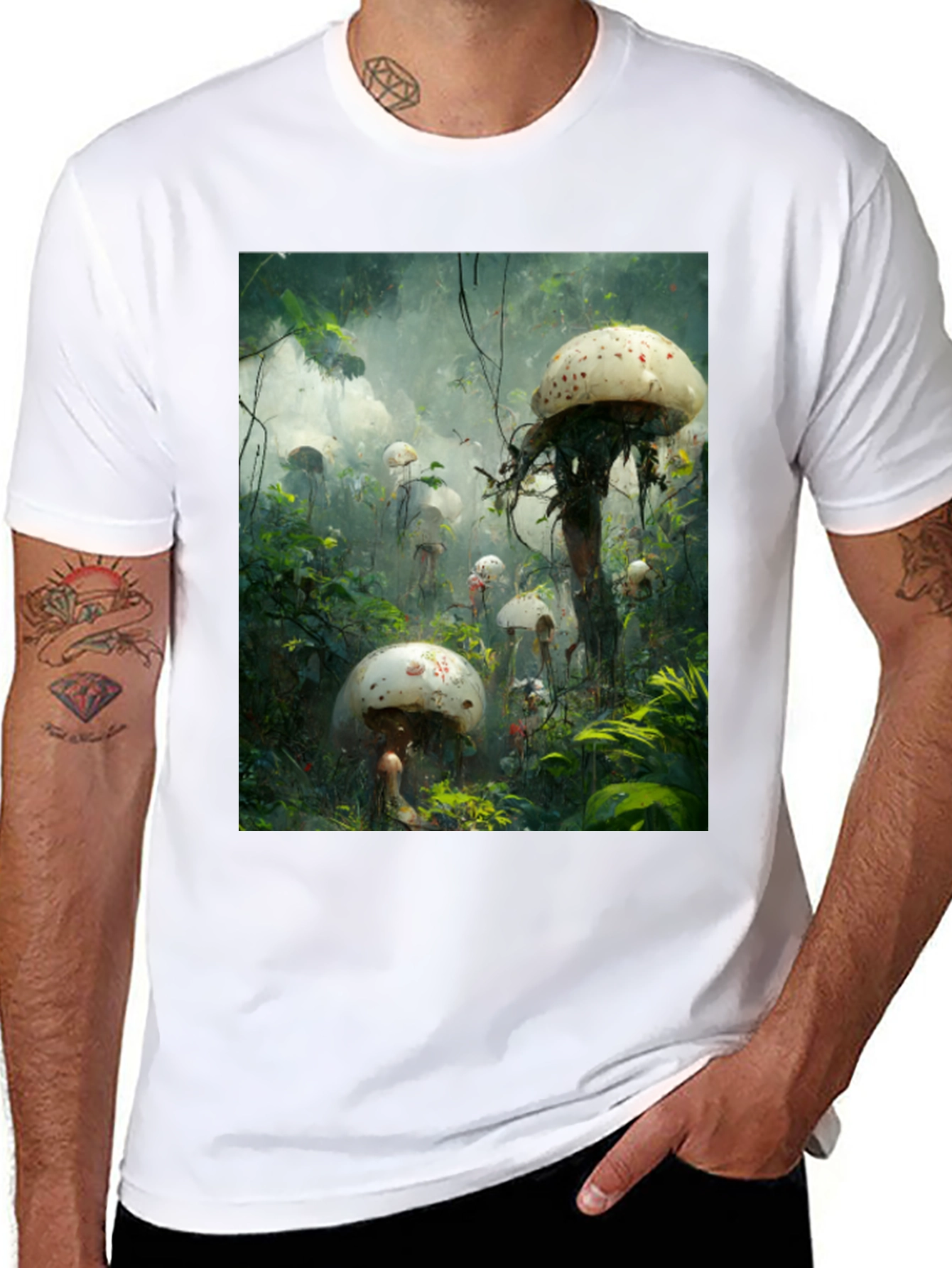 Mushroom Forest Print Tee - Unique Graphic T-Shirt