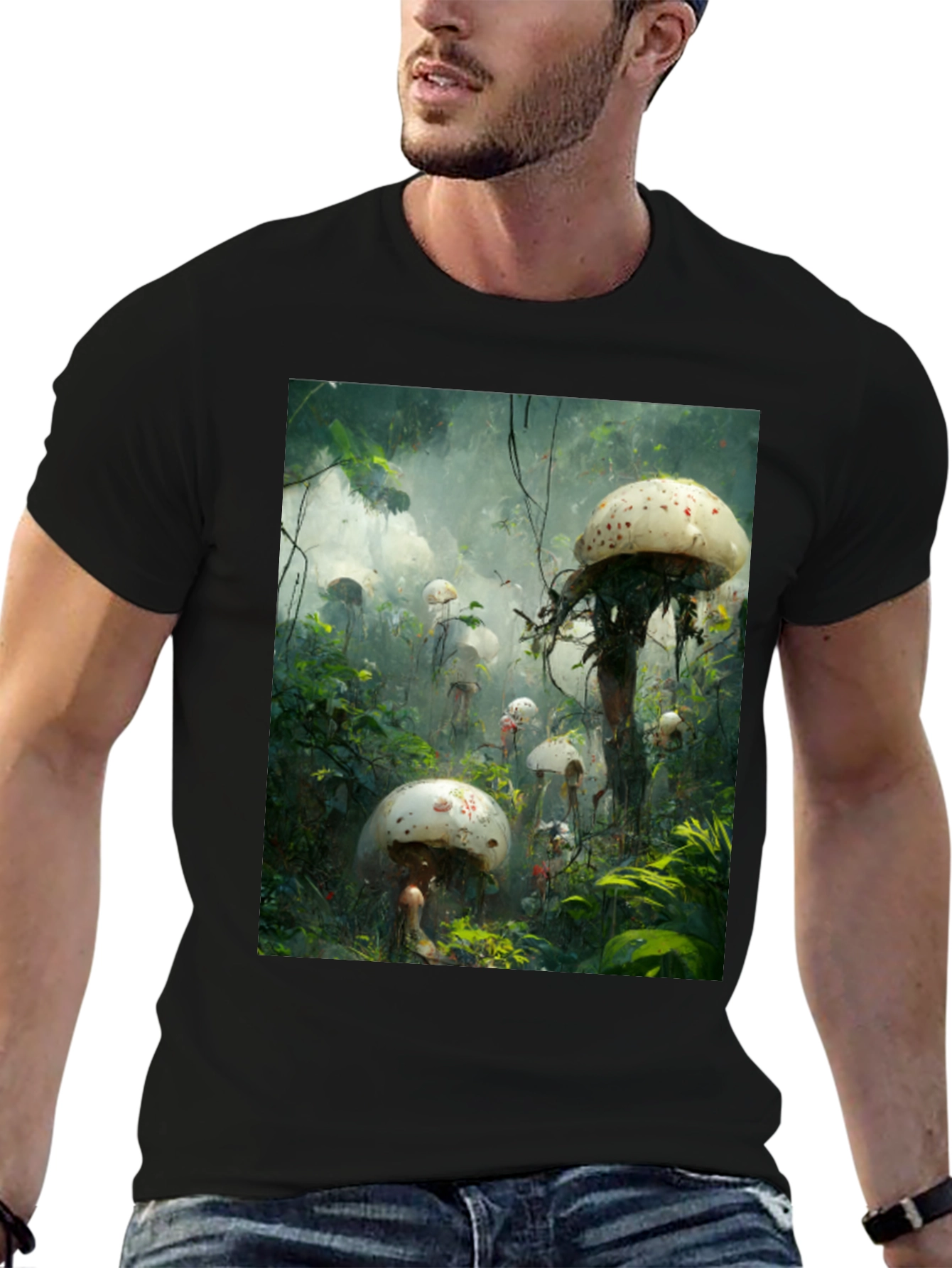 Mushroom Forest Print Tee - Unique Graphic T-Shirt