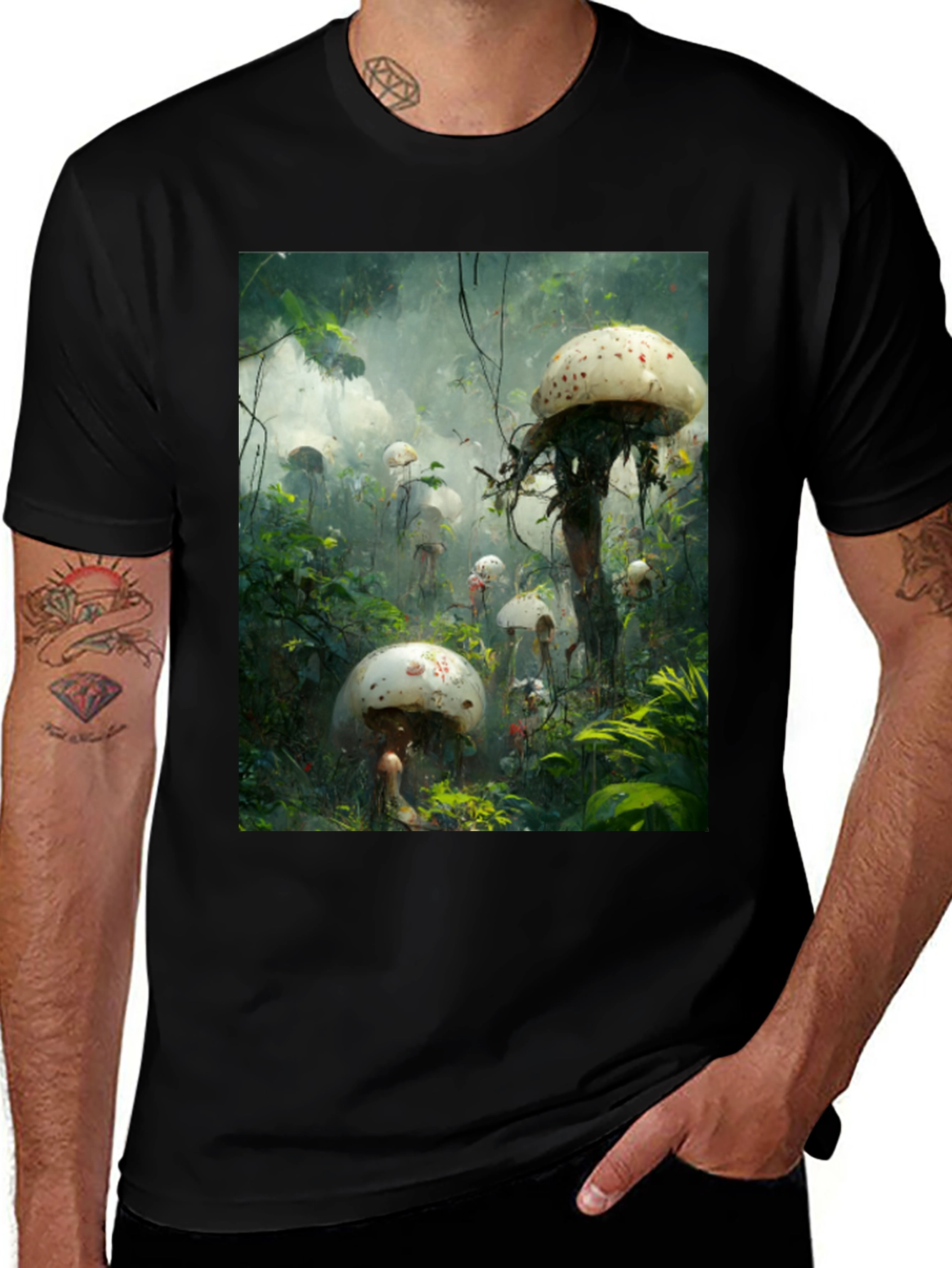 Mushroom Forest Print Tee - Unique Graphic T-Shirt