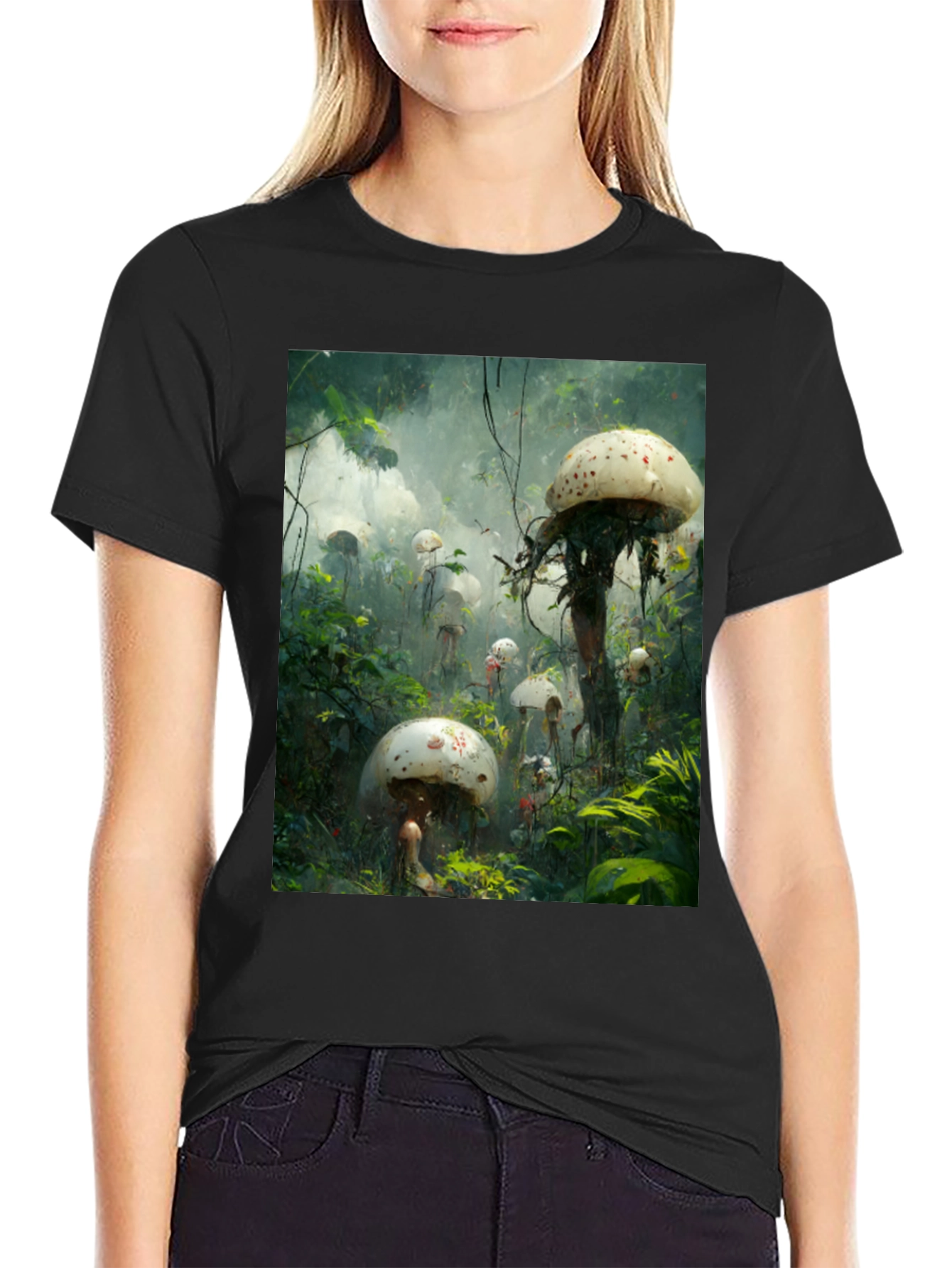 Mushroom Forest Print Tee - Unique Graphic T-Shirt
