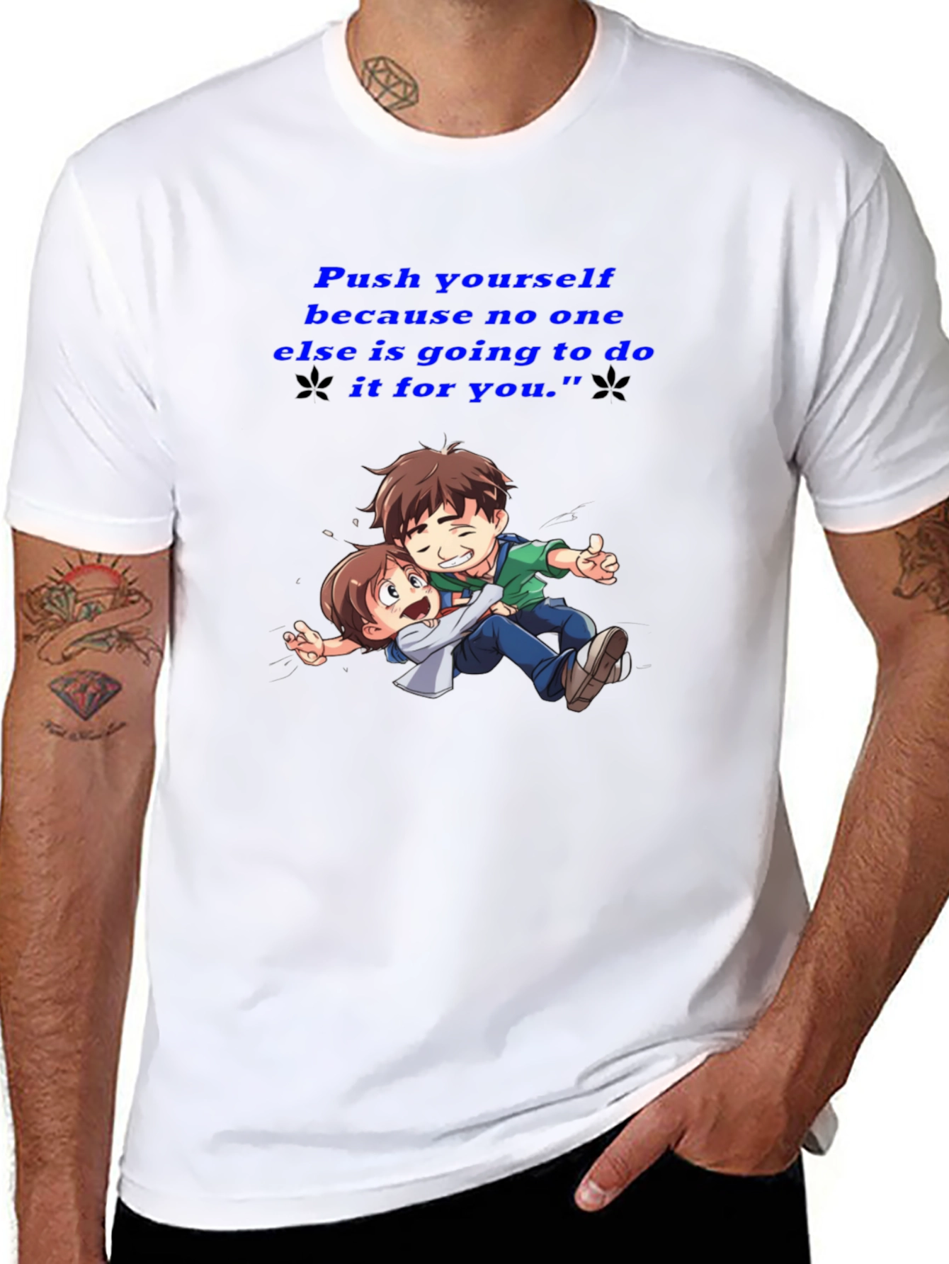 Motivational Black T-Shirt: Push Yourself Anime Design