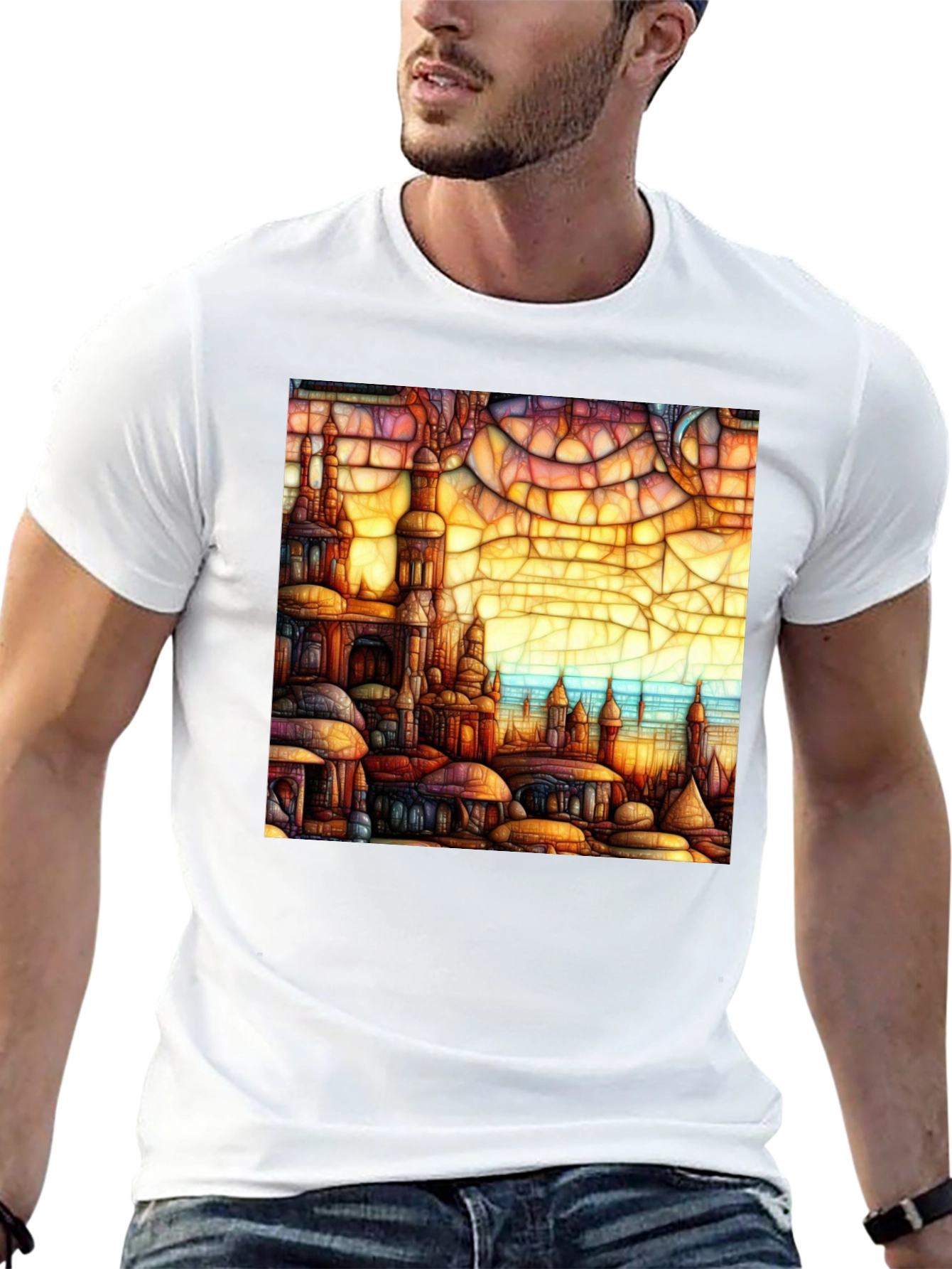Mosaic Cityscape Graphic Tee - Premium Cotton