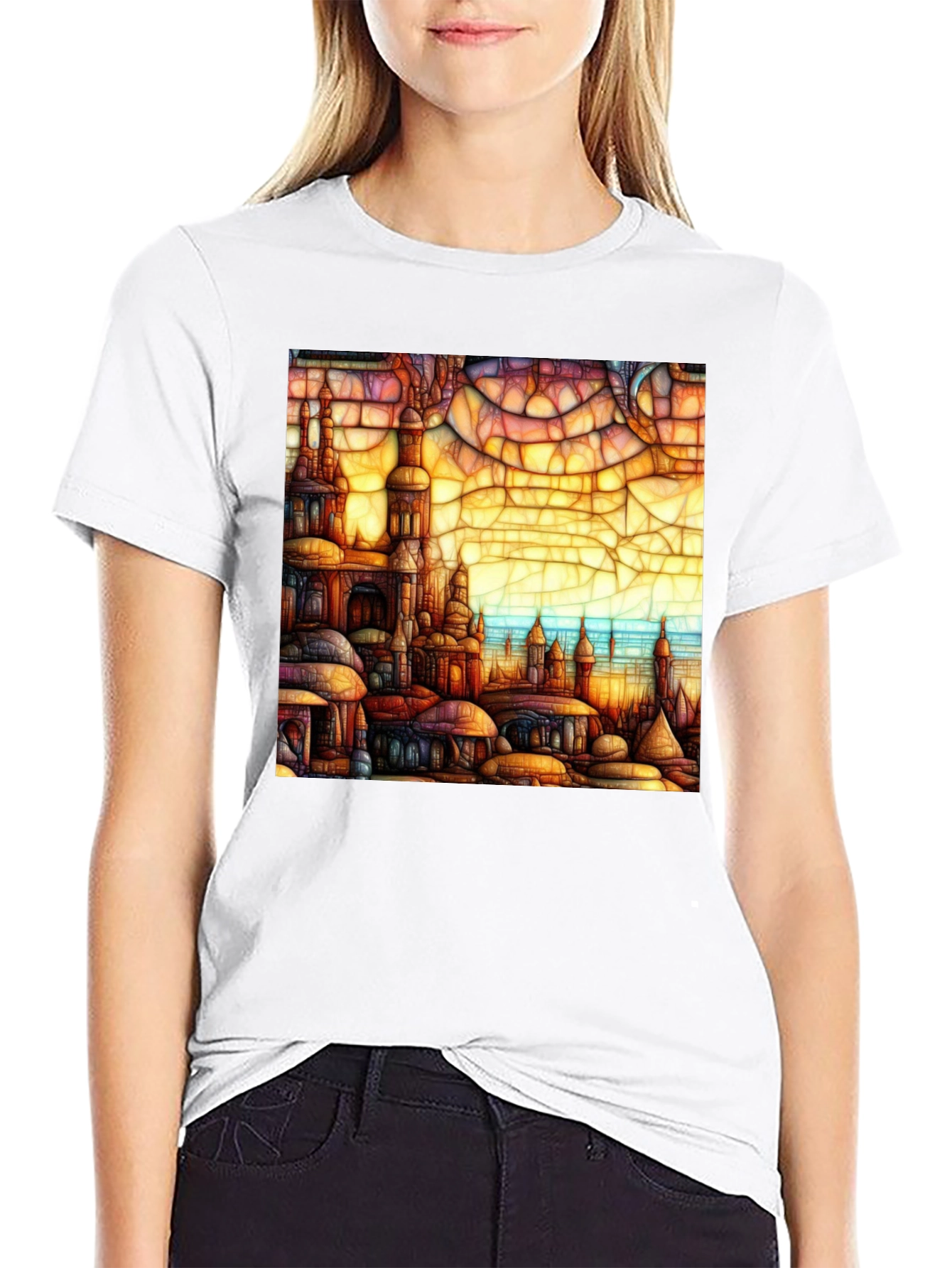 Mosaic Cityscape Graphic Tee - Premium Cotton