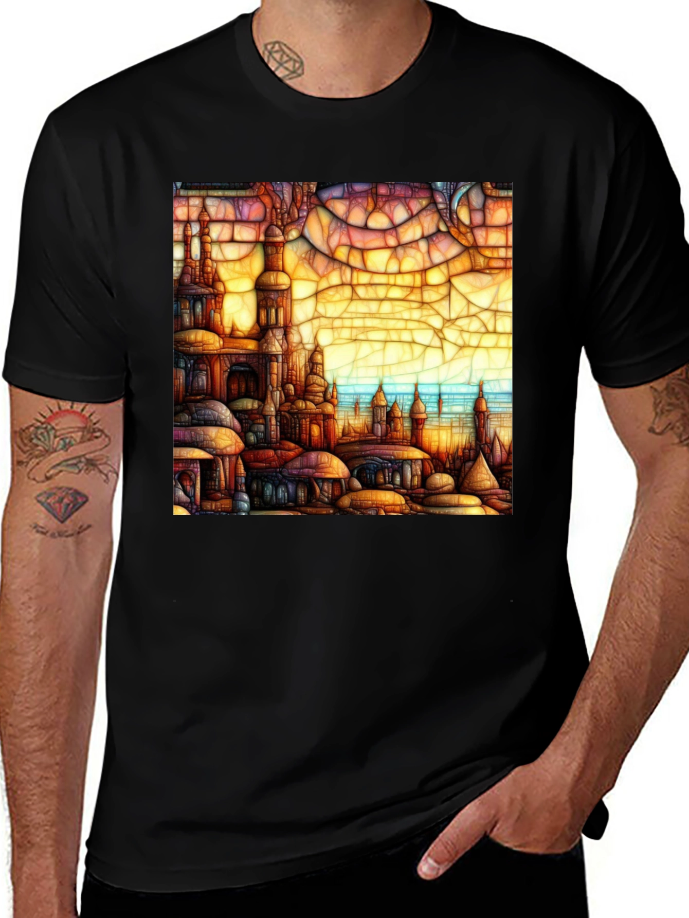 Mosaic Cityscape Graphic Tee - Premium Cotton