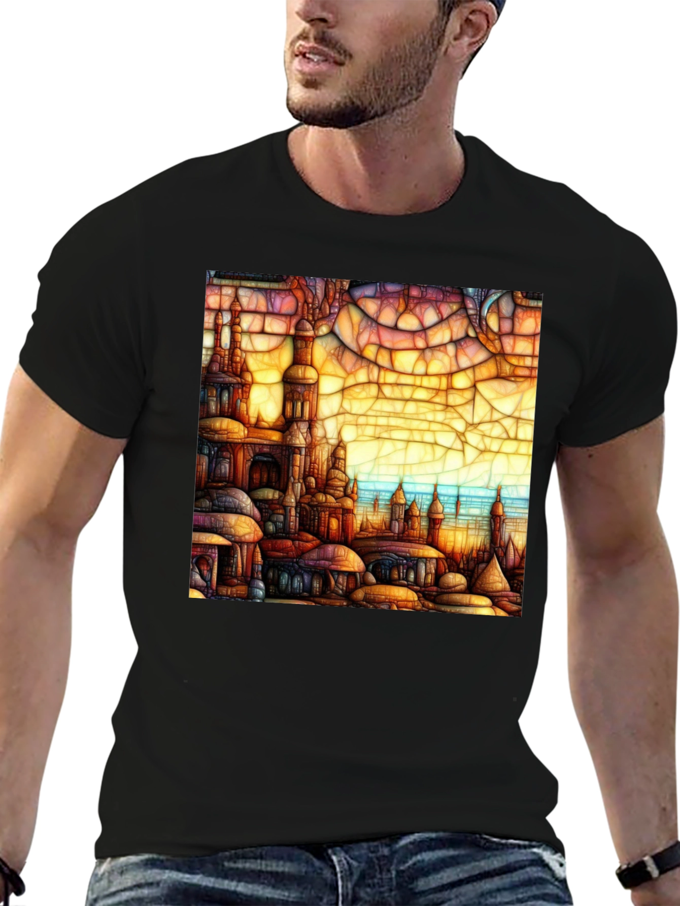 Mosaic Cityscape Graphic Tee - Premium Cotton