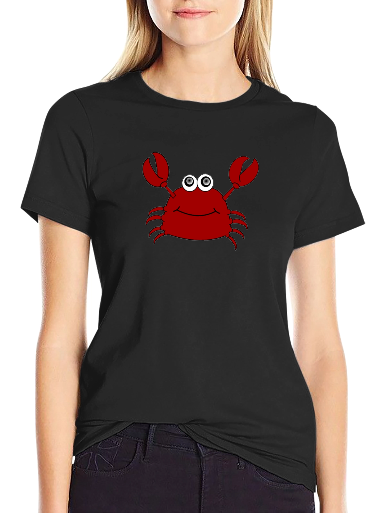 Cartoon Crab Graphic Tee - Fun Black T-Shirt