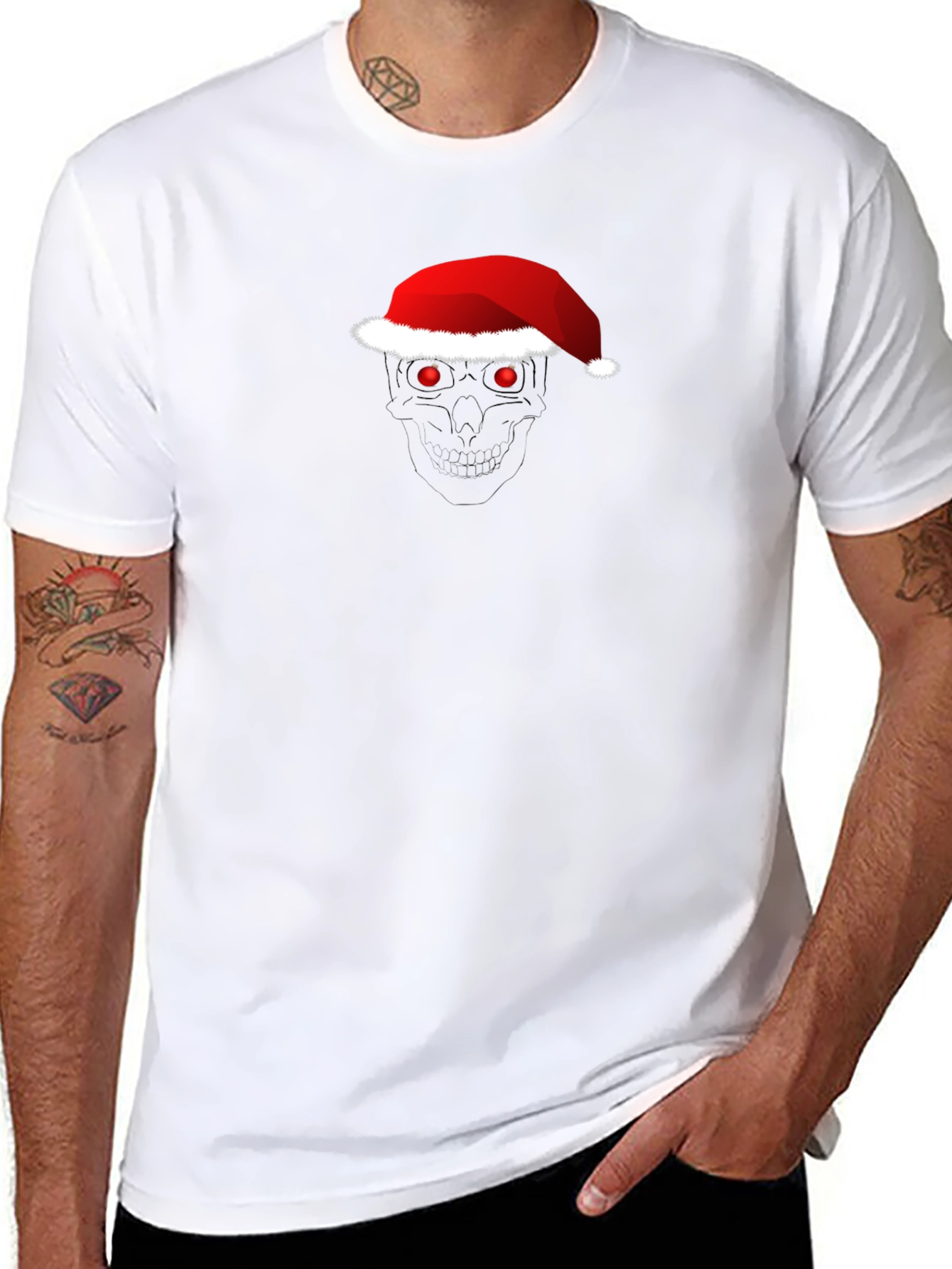 Skull Santa Hat T-Shirt - Festive Holiday Apparel