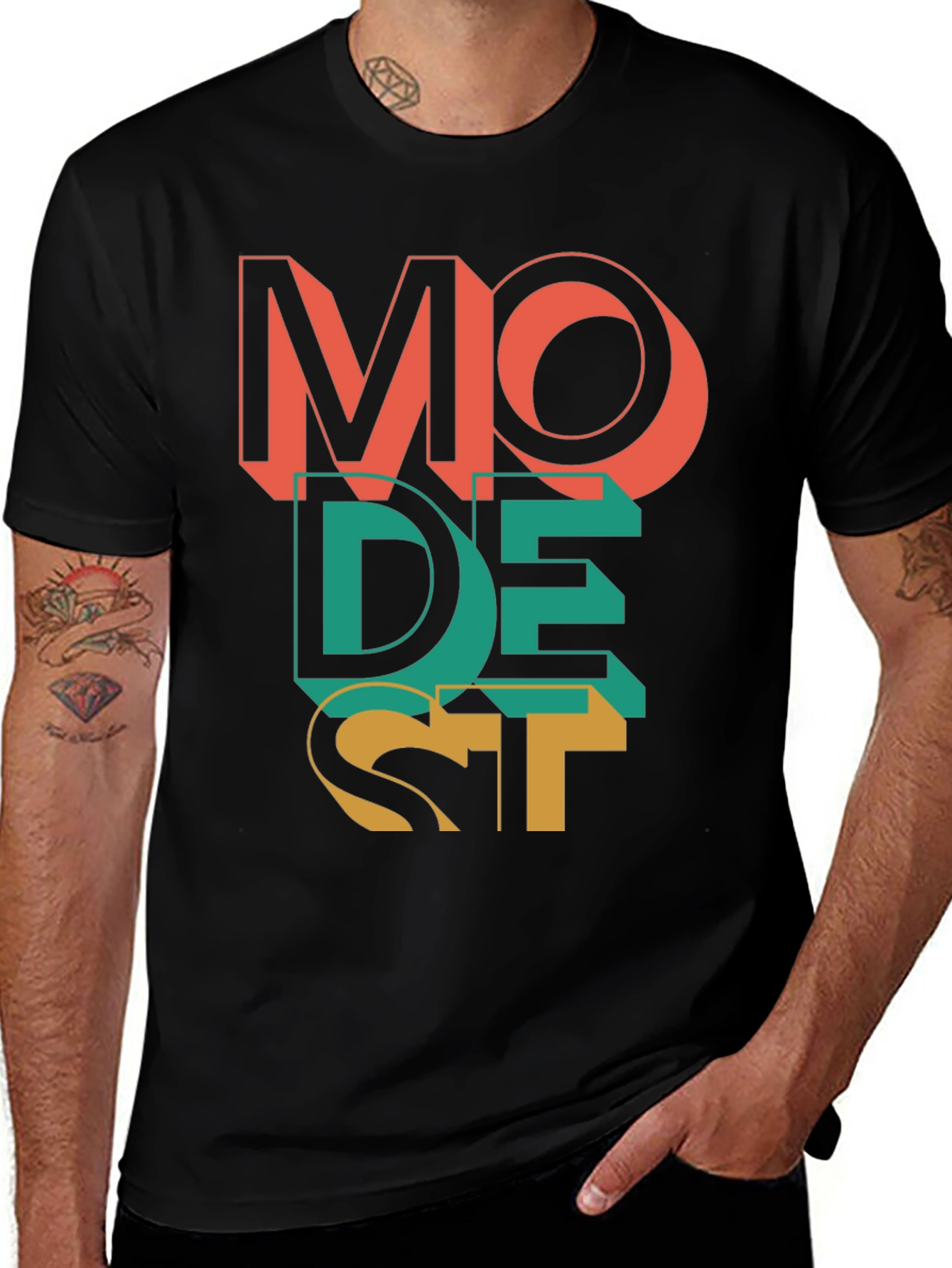 Modest Graphic Print Mens Black T-Shirt
