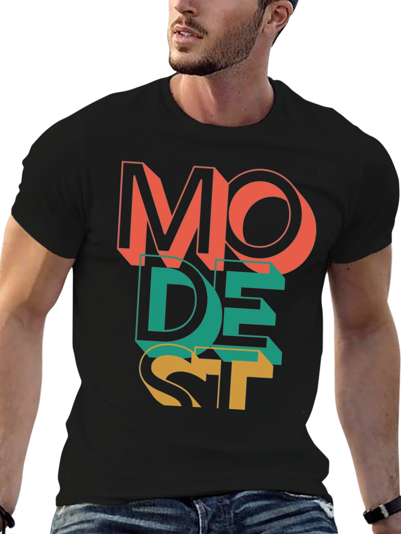 Modest Graphic Print Mens Black T-Shirt