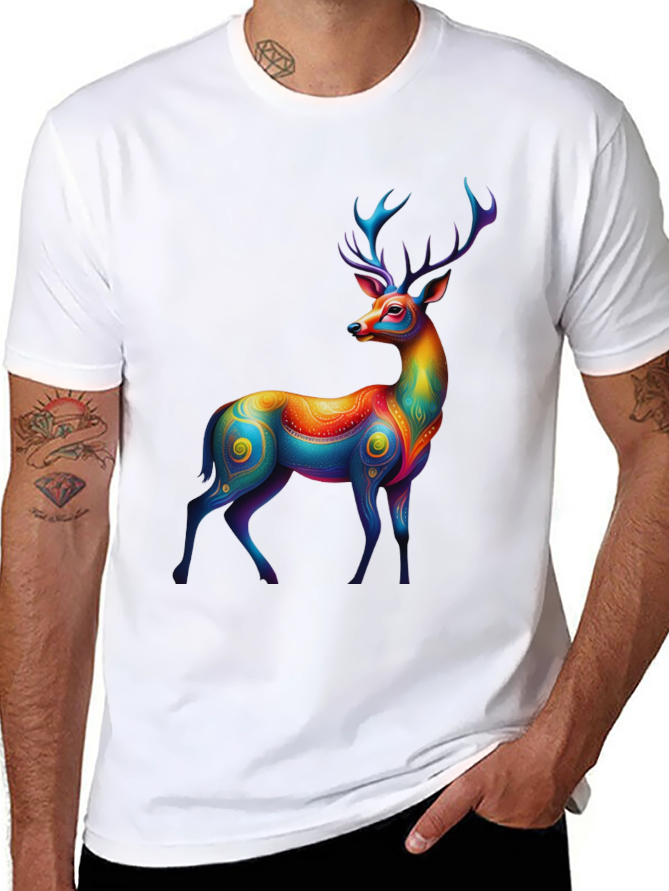 Rainbow Deer Graphic Tee - Mens Black T-Shirt