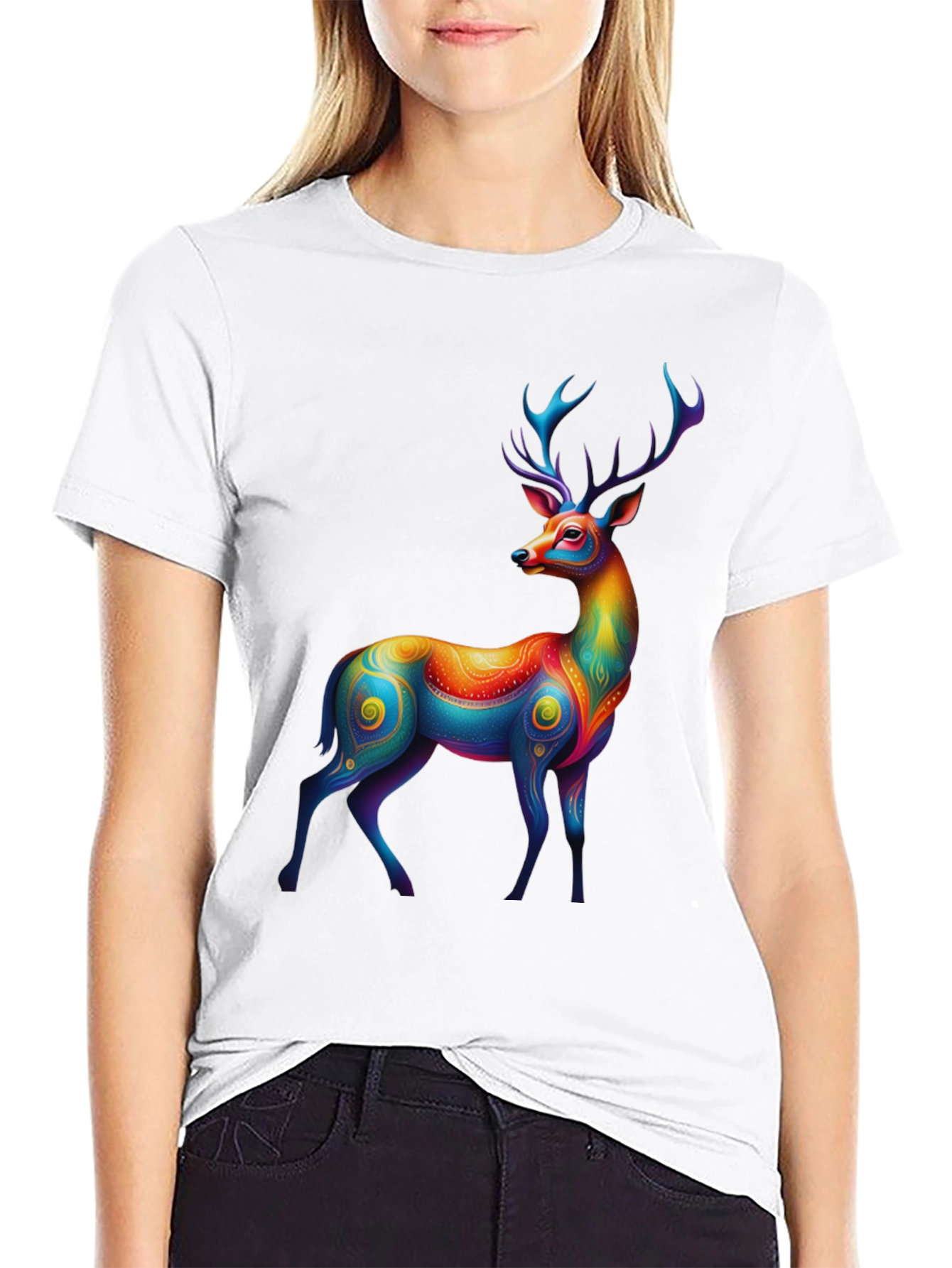 Rainbow Deer Graphic Tee - Mens Black T-Shirt