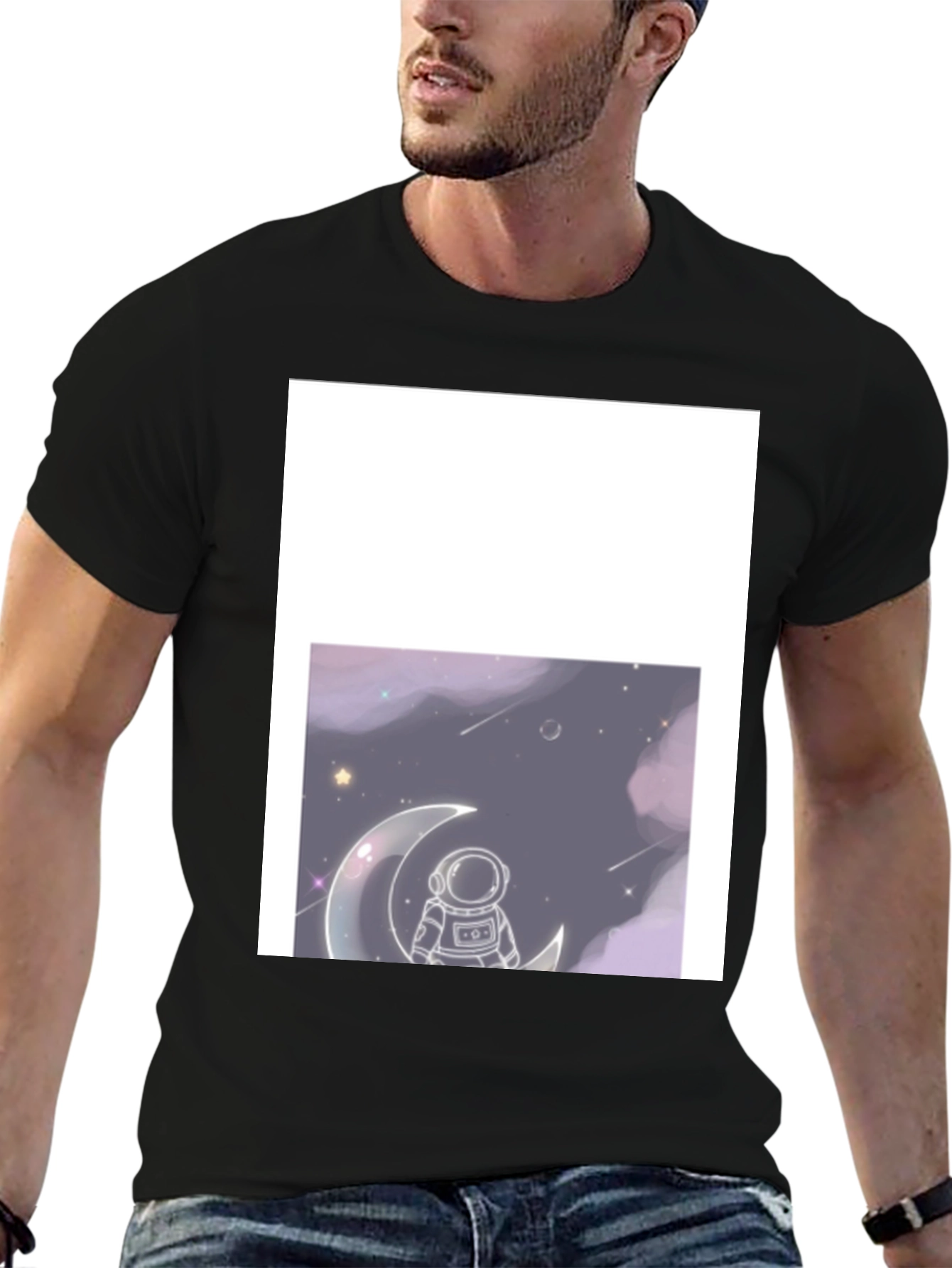 Astronaut on Moon Black T-Shirt