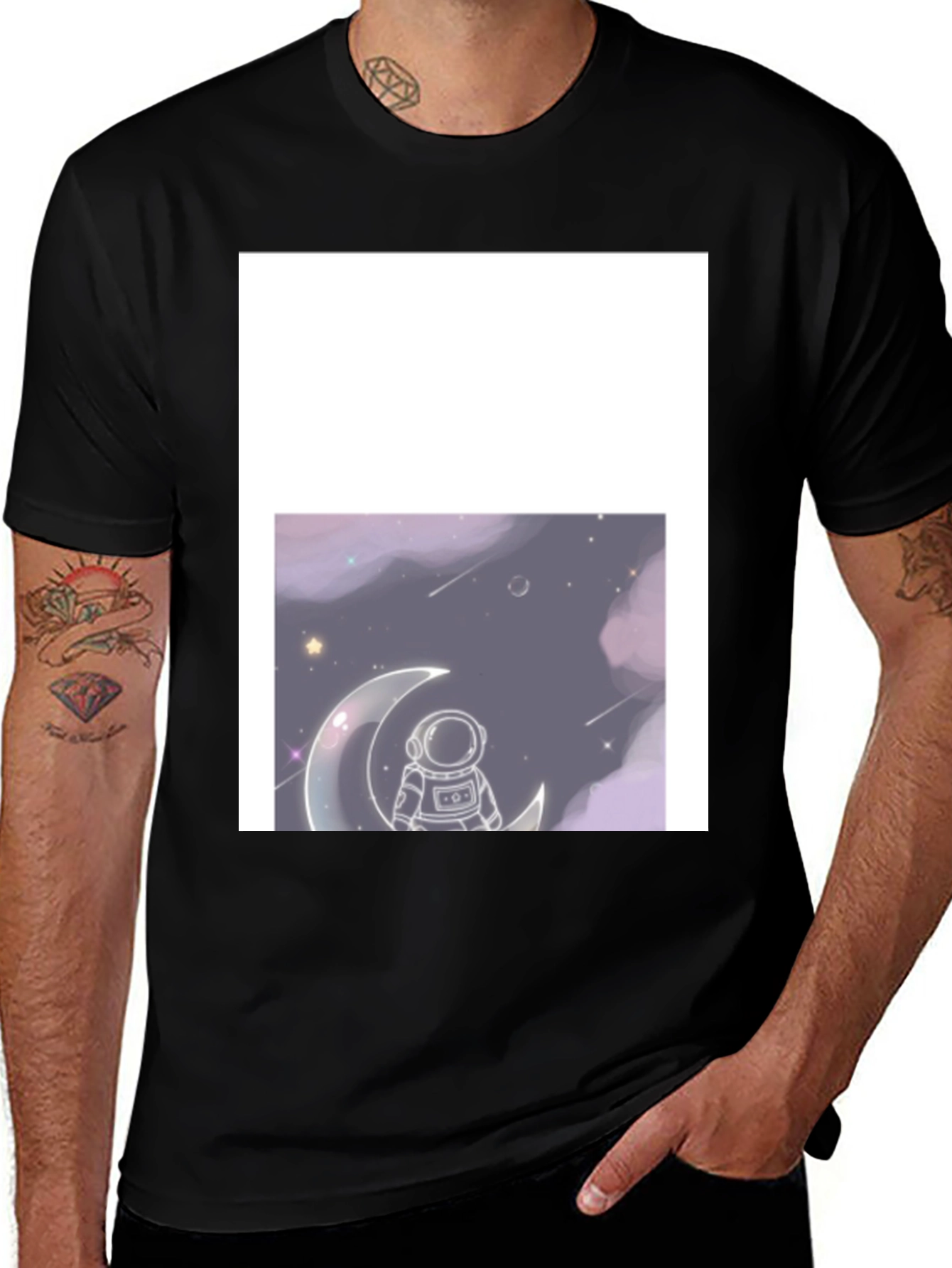 Astronaut on Moon Black T-Shirt