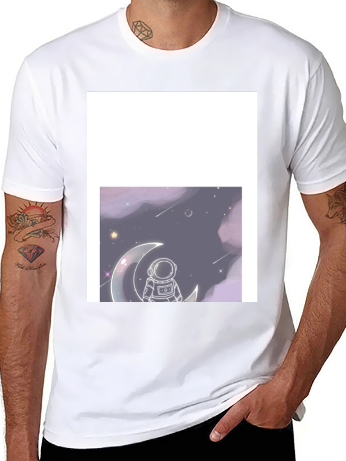 Astronaut on Moon Black T-Shirt
