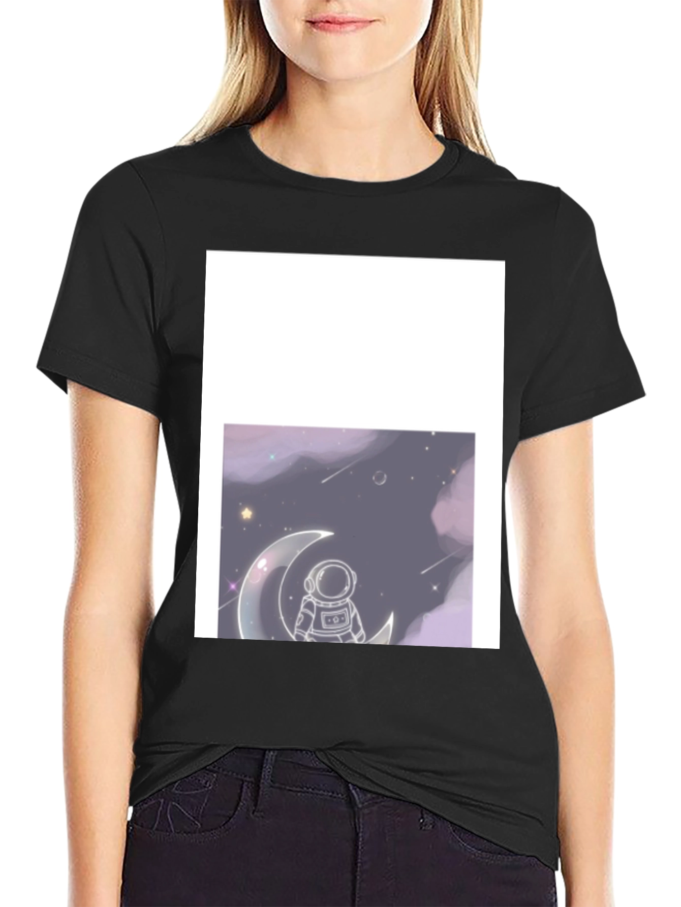 Astronaut on Moon Black T-Shirt