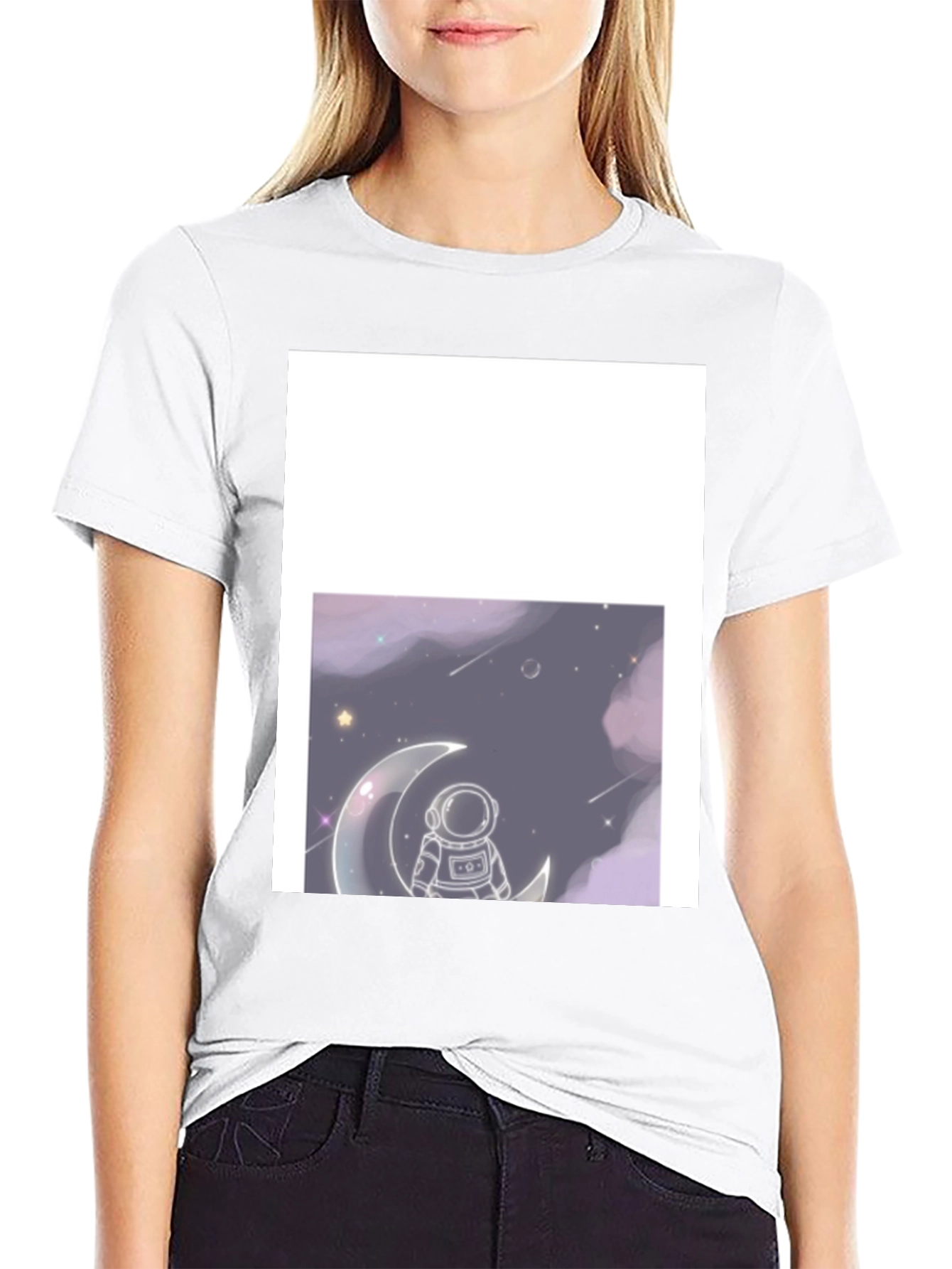 Astronaut on Moon Black T-Shirt