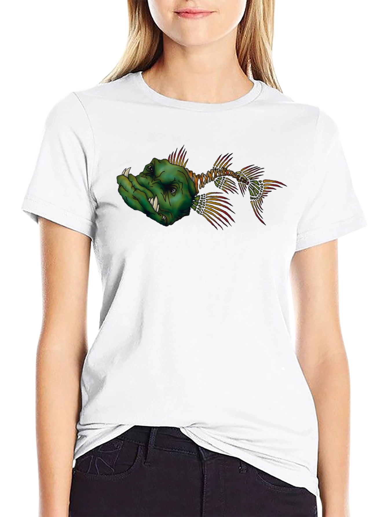 Mens Black T-Shirt with Cartoon Fish Graphic