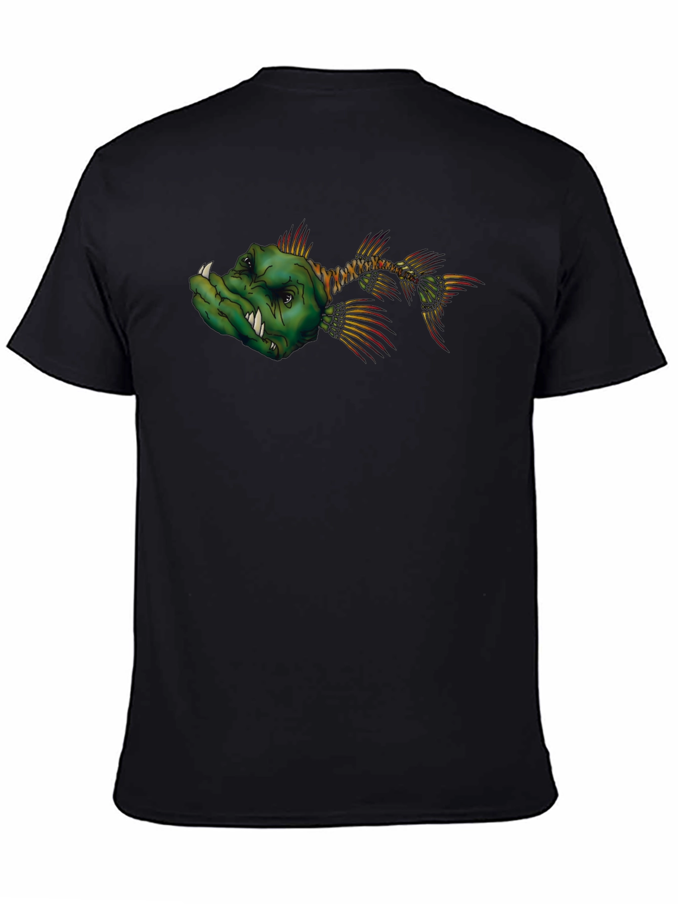 Mens Black T-Shirt with Cartoon Fish Graphic