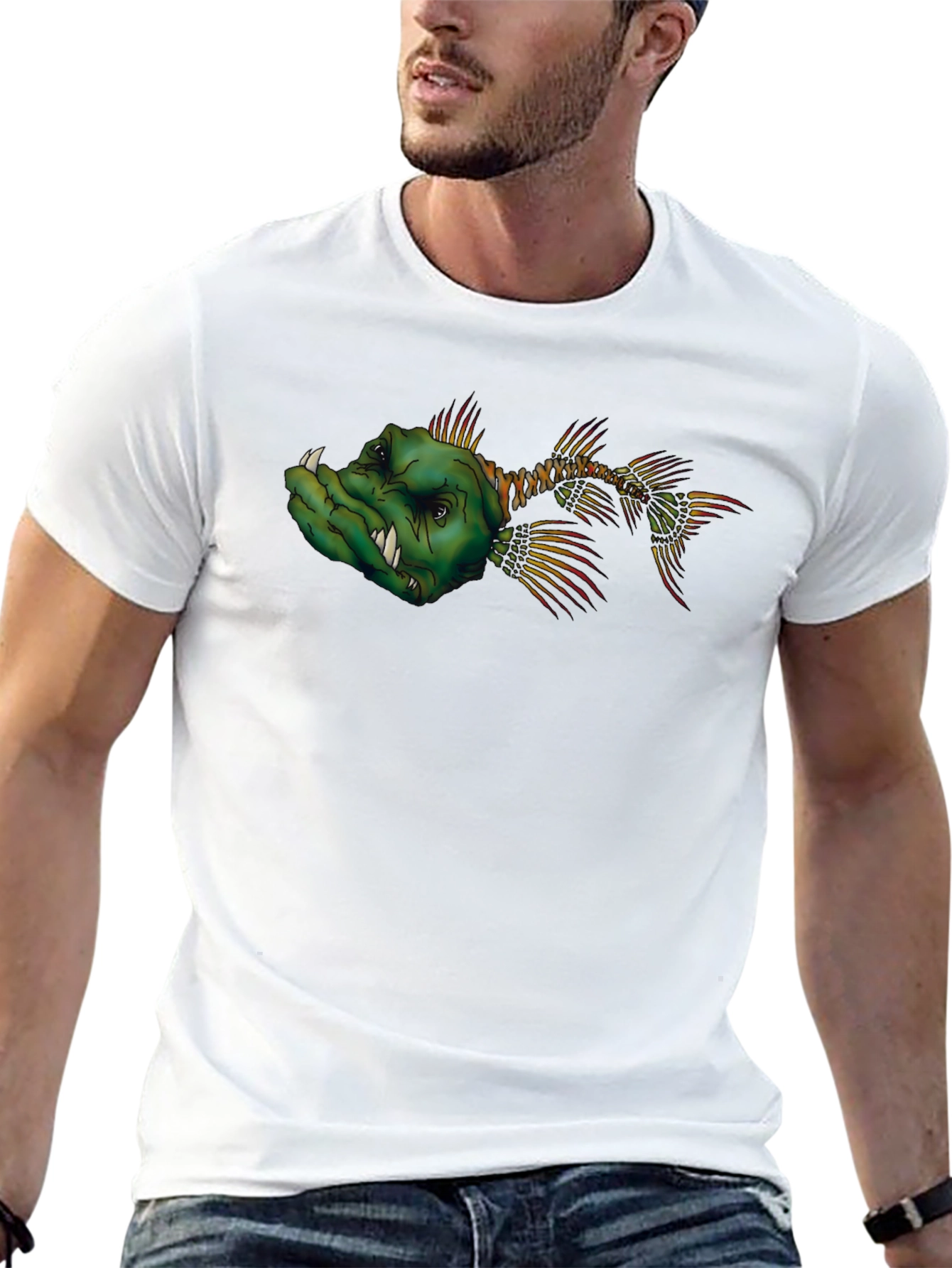 Mens Black T-Shirt with Cartoon Fish Graphic